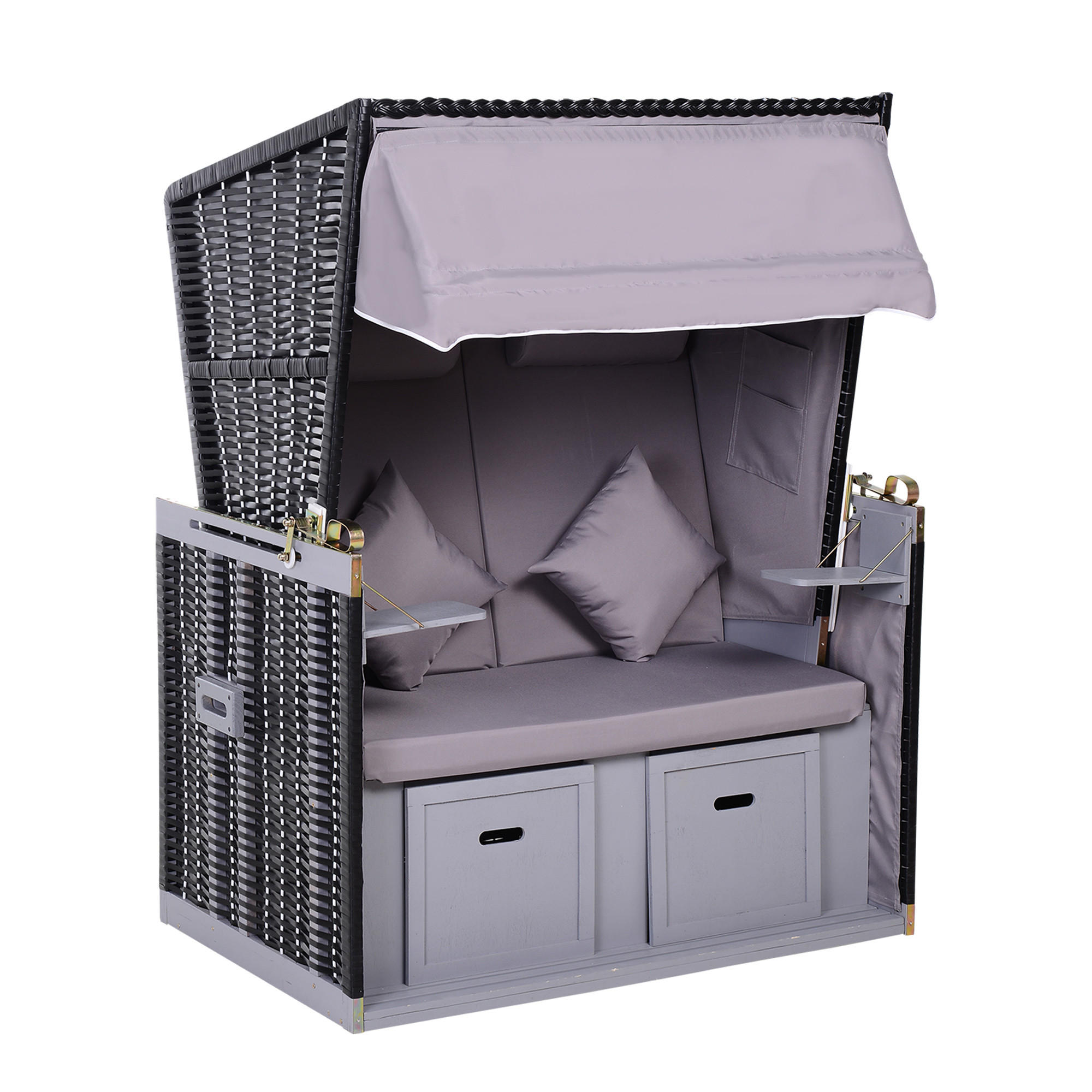 GARTENLIEGE PE Rattan Grau 118 x 79 x 50 cm - Grau, Kunststoff (79/150/118cm) - Outsunny