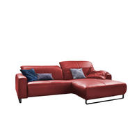 ECKSOFA MIT SITZTIEFENVERSTELLUNG YORK Hochglanz Rot Leder - Schwarz/Kirschrot, Leder (284/180cm) - KAWOLA