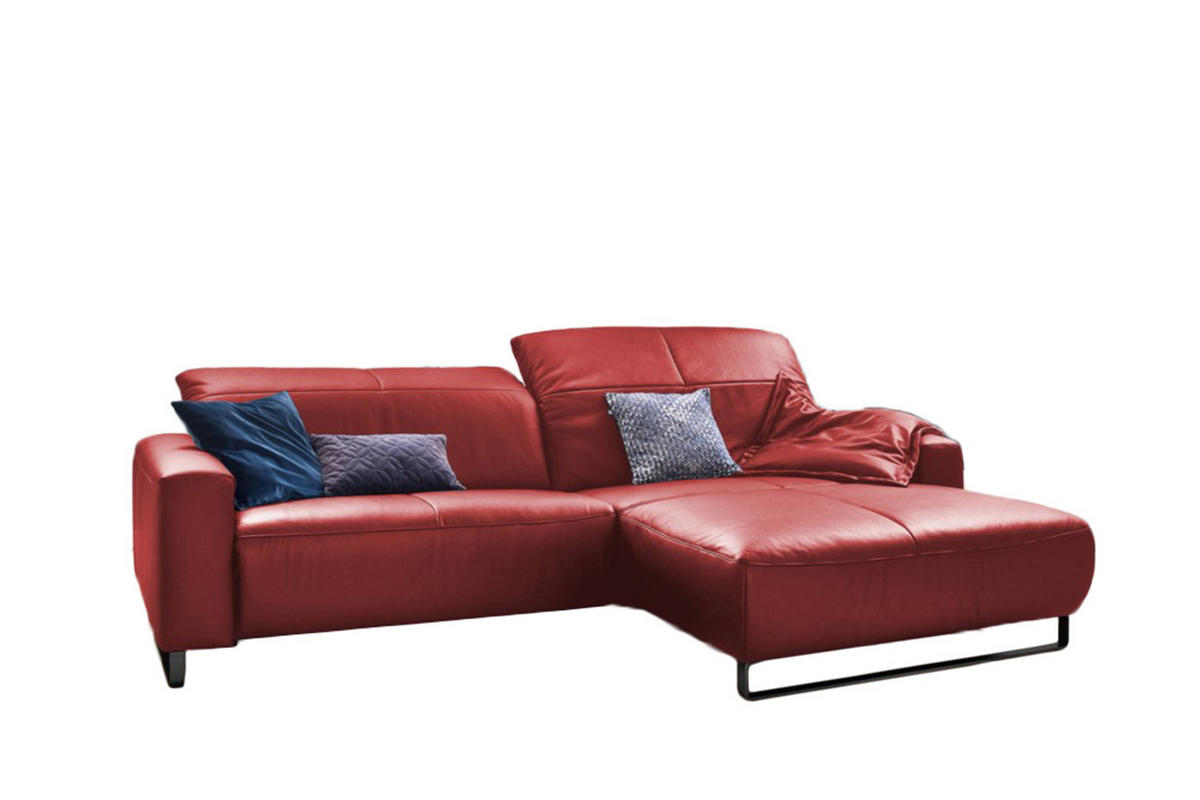 ECKSOFA MIT SITZTIEFENVERSTELLUNG YORK Hochglanz Rot Leder - Schwarz/Kirschrot, Leder (284/180cm) - KAWOLA