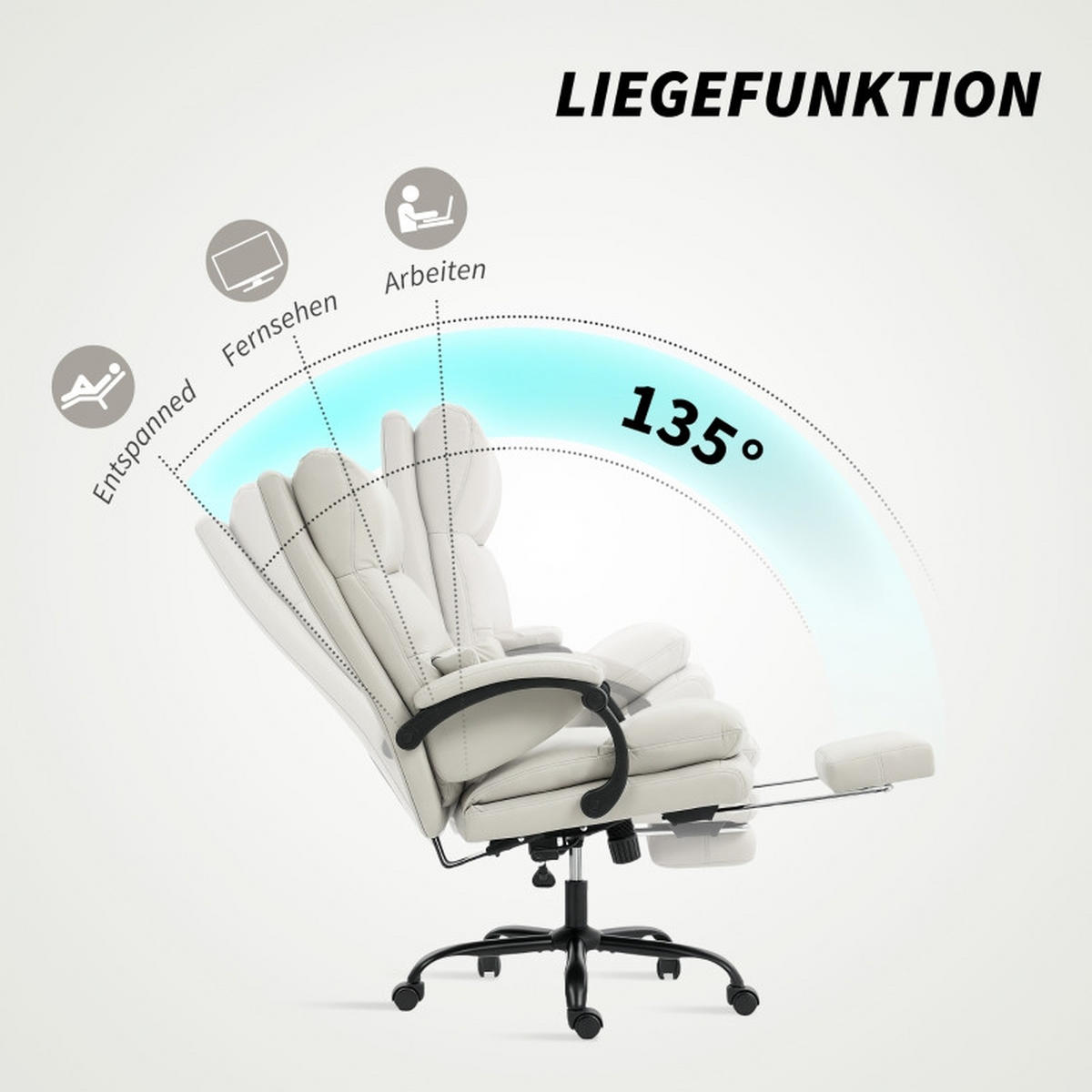 GAMINGSTUHL 66/60/113-121 cm, höhenverstellbar und neigbar, mit Fußstütze, Kunstleder, hellgrau - Hellgrau, Kunststoff (60/121/66cm) - Redom