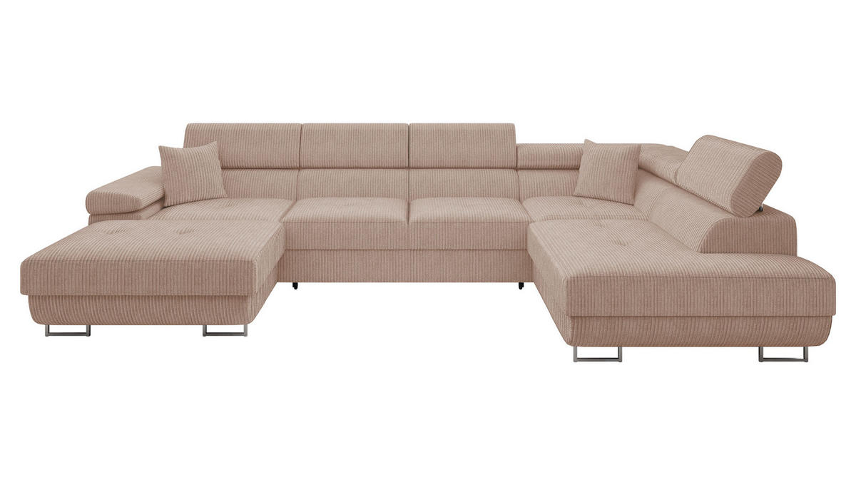 WOHNLANDSCHAFT Torezio Bis Cord, Seite: Rechts - Rosa, Holz/Textil (346/90/203cm) - MIRJAN24