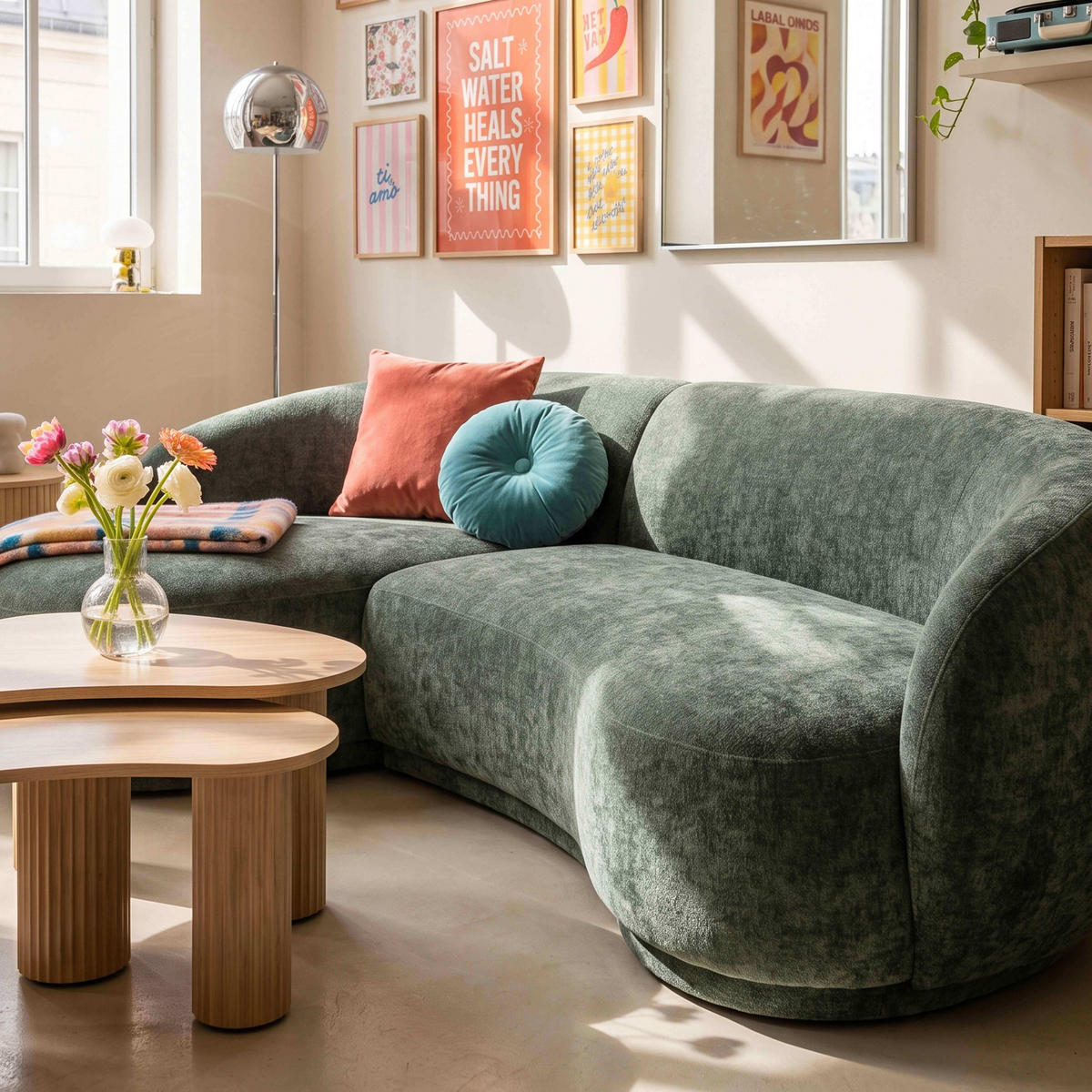RECHTECKSOFA LINKS Harper 3er-Set, Grün - Grün, Holz/Textil (277/120cm) - Oviala