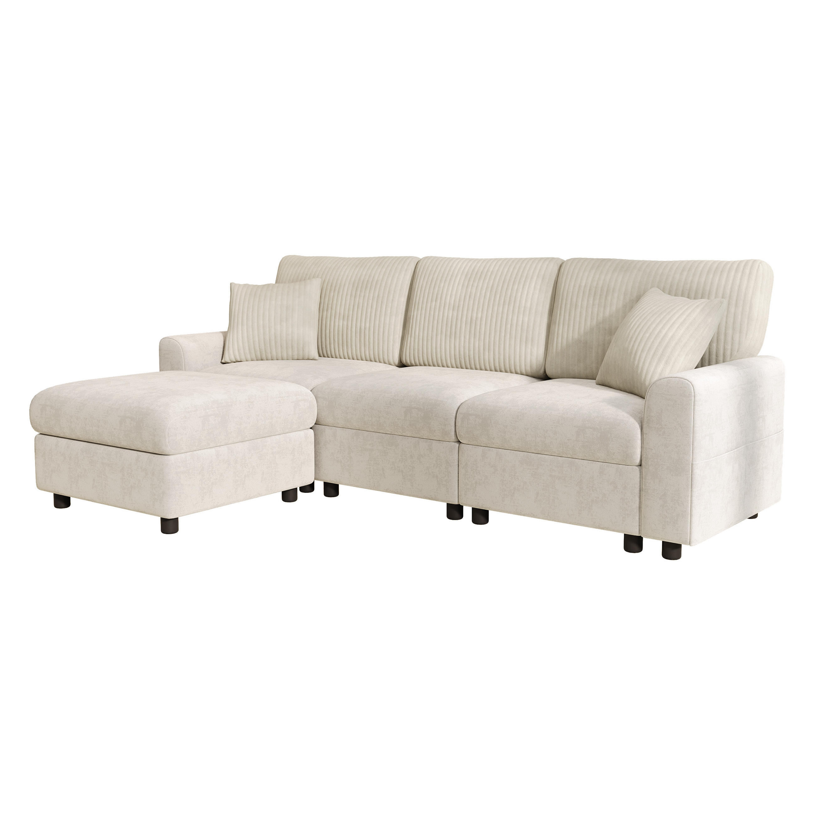 SOFA Beige USB Type-C Hocker 2 Kissen 223x146x84cm - Beige, Textil (146/223cm) - FLIEKS