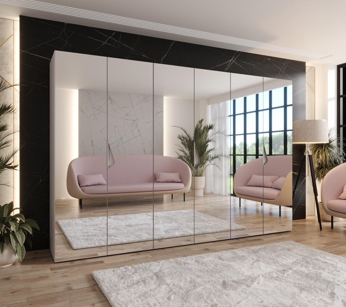 DREHTÜRENSCHRANK 202/300/52 6-türig - Beige, Holz/Metall (300/202/52cm) - Abiks Möbel