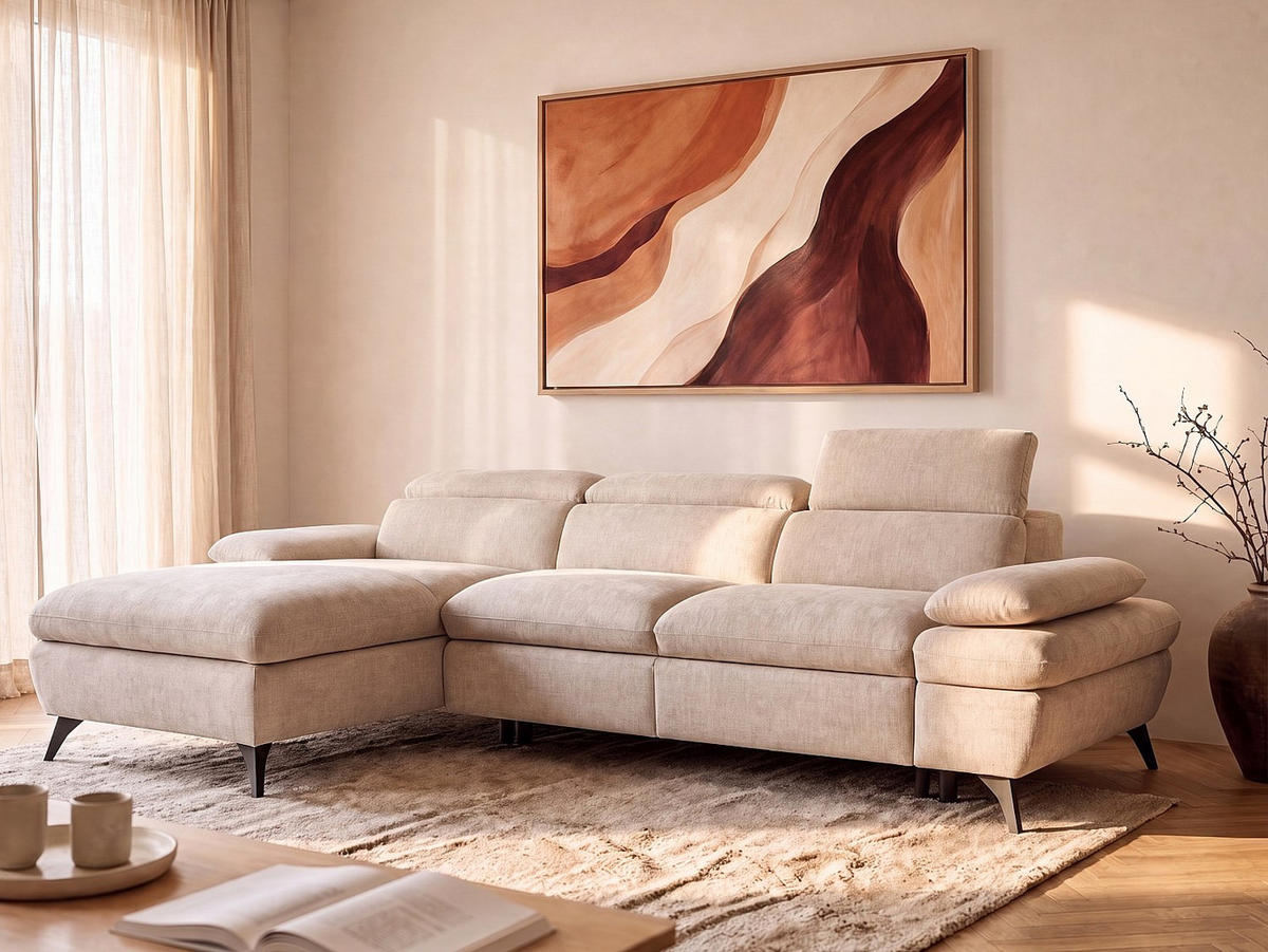 SCHLAFSOFA - 5 Personen - stoff - beige Surdeli - Beige, Textil/Metall (284/80/176cm) - Vente-Unique
