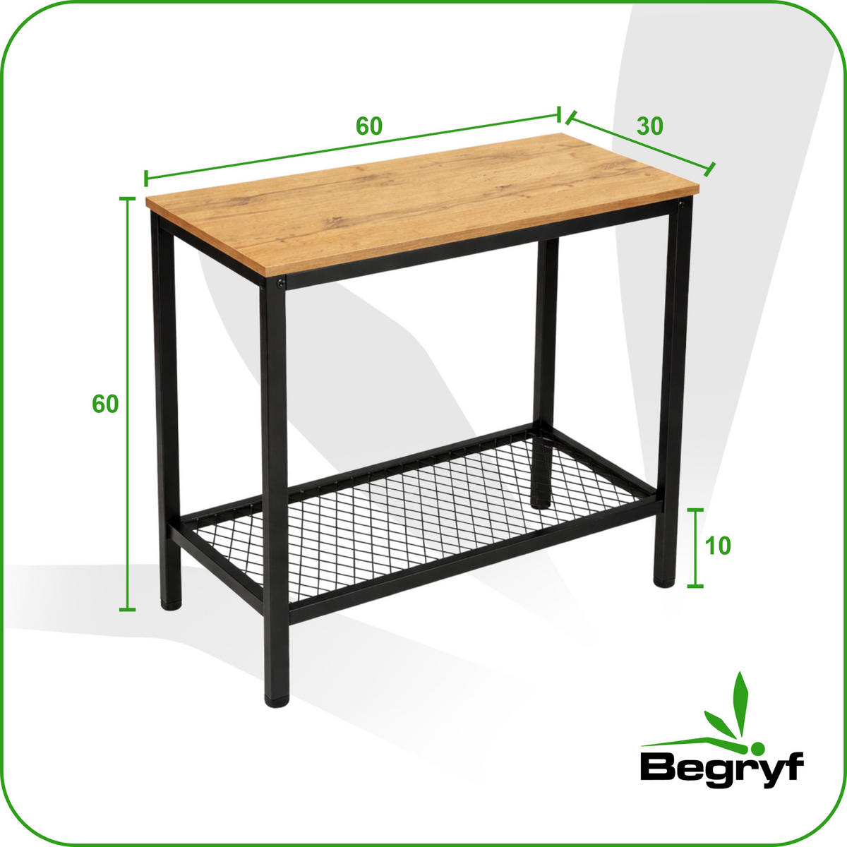 KONSOLENTISCH Holzoptik Metall Eichefarben Schwarz mit Ablage 60x30x60 cm - Eichefarben/Schwarz, Holzwerkstoff/Metall (30/60/60cm) - Begryf