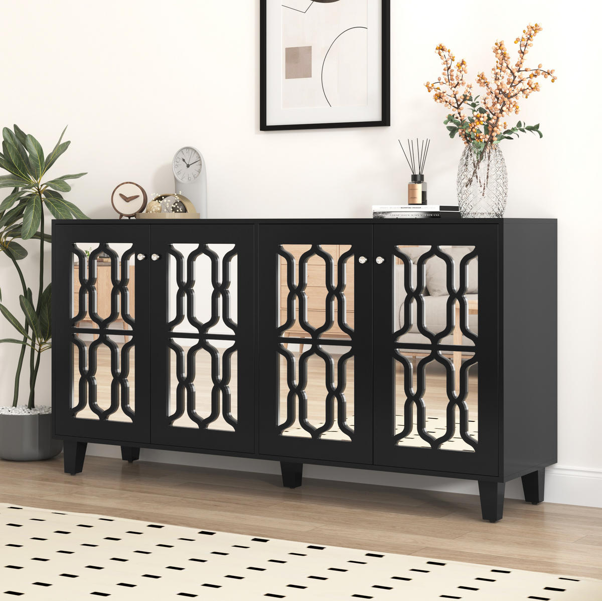 SIDEBOARD 160/40/84 cm Schwarz aus MDF mit 4 Türen - Schwarz, Holzwerkstoff (40/84/160cm) - OKMYHOME