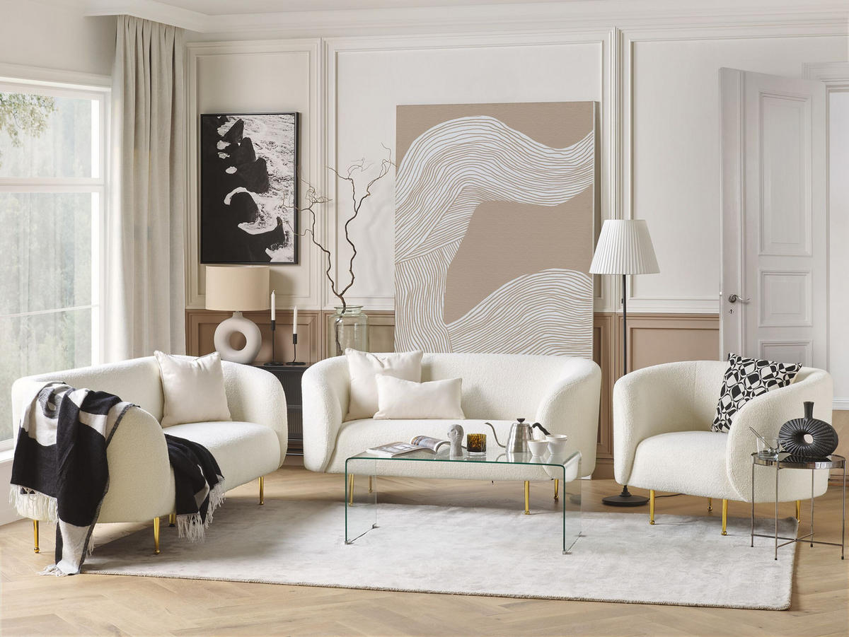 6-SITZER SOFA SET Bouclé Weiß Loen - Weiß, Textil (200/79/70cm) - Beliani