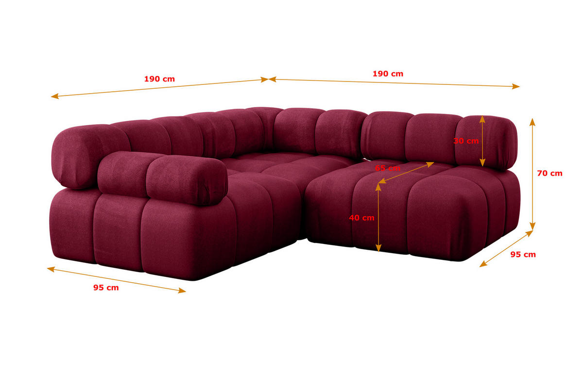 ECKSOFA modulares Sofa Mende-L1 - 190x190x70 cm Bordeauxrot Velours - Bordeaux, Holzwerkstoff/Textil (190/190cm) - ALTDECOR