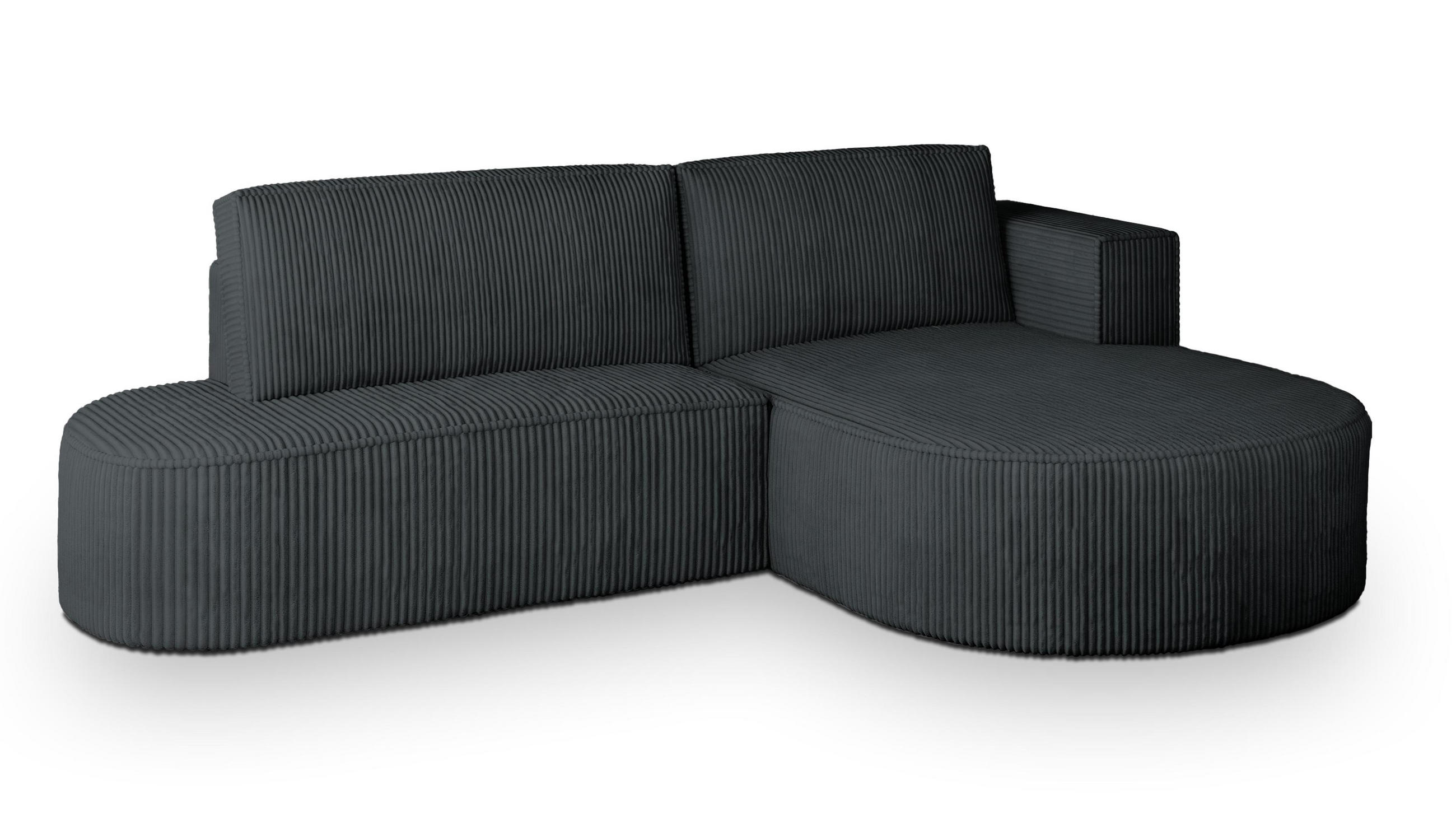 ECKSOFA CORTIO P R-S Graphitfarben Kordstoff mit Schlaffunktion - Graphitfarben, Holz (265/174cm) - MASSENO