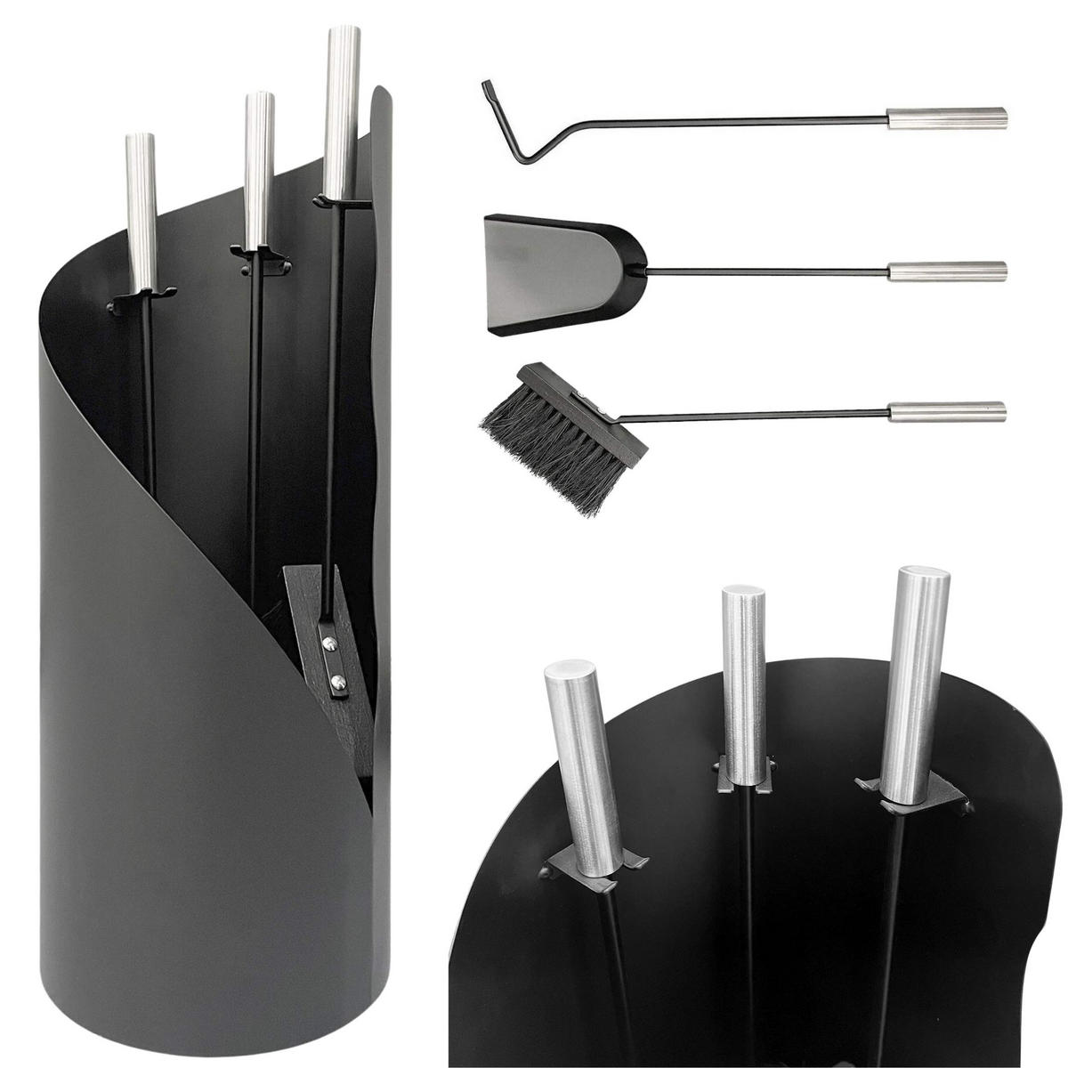 KAMINBESTECK Schwarz Modern 4 Teilig Set - Schwarz, Metall (20/55/20cm) - DanDiBo