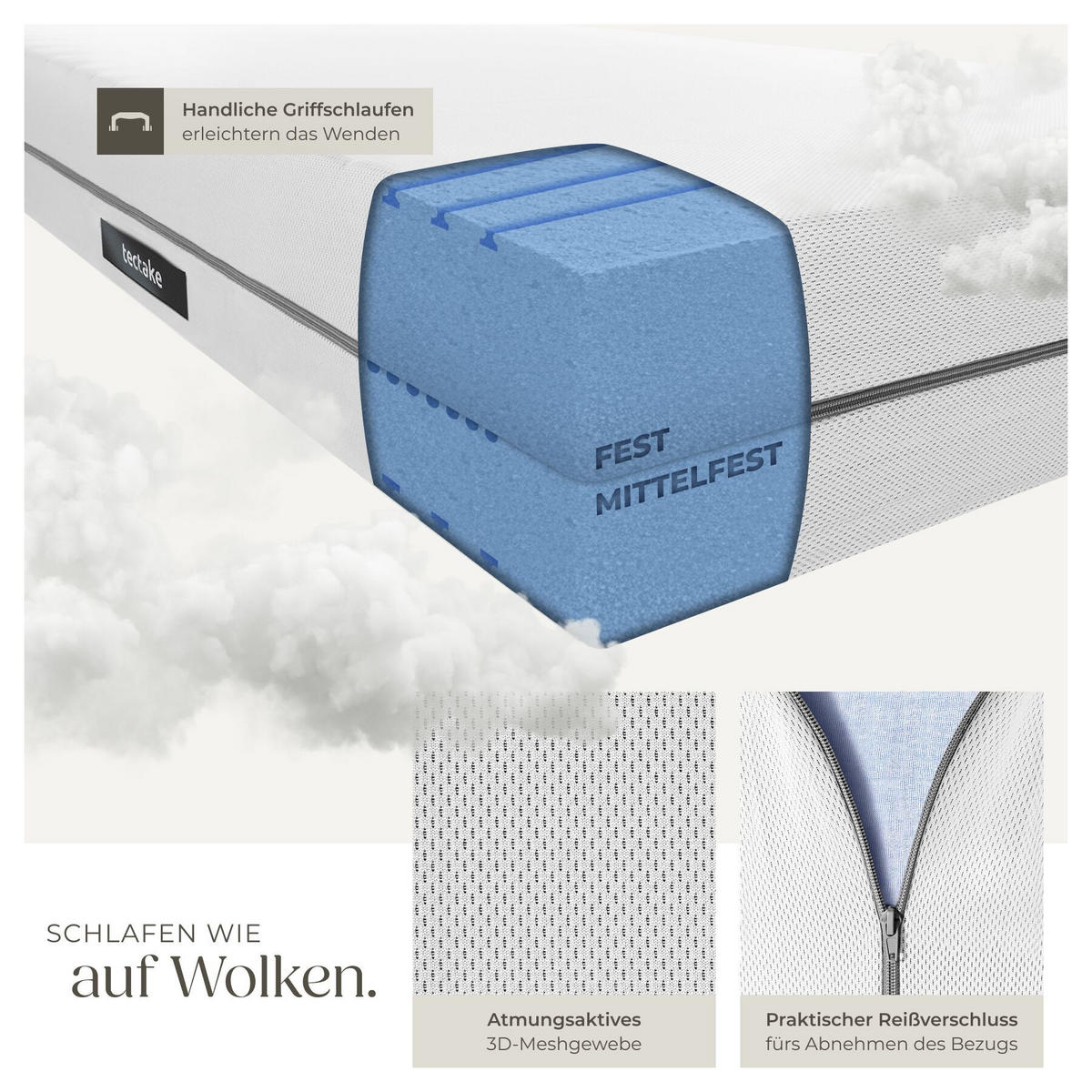 BETTSET , großer Stauraum unter dem hochklappbaren Lattenrost, Samtoptik schwarz - Schwarz/Samtahornfarben, Holz (180/200cm) - tectake