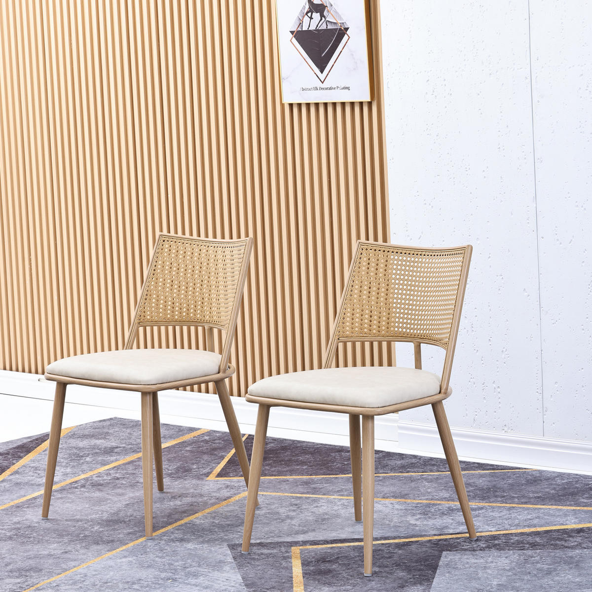 ESSZIMMERSTÜHLE 4er-Set mit PU-Sitz und Rattan-Rückenlehne Beige - Beige, Holz (46/80/48.2cm) - Meubliv