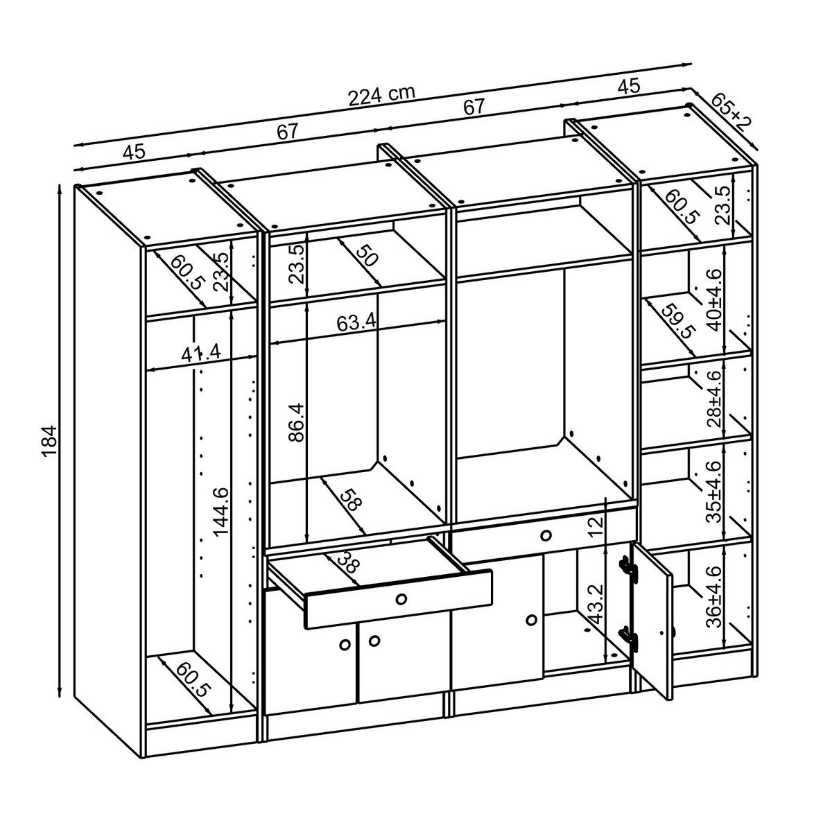 WASCHMASCHINENSCHRANK Serie 1 224cm Breit, 184cm Hoch - Schwarz, Holzwerkstoff (224/184/67cm)
