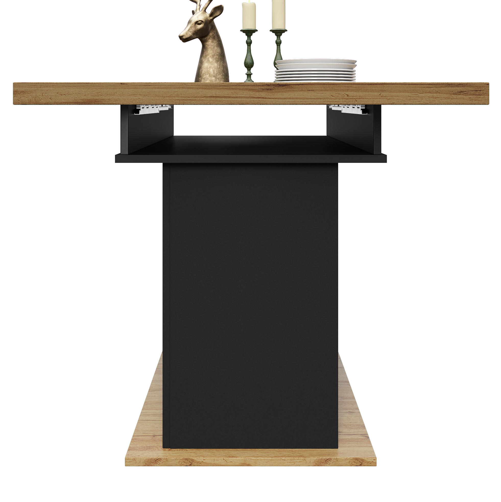 ESSTISCH 110-140/75/80 cm Schwarz/Natur aus MDF mit Auszugsfunktion - Schwarz, Holzwerkstoff (110/80/75cm) - OKMYHOME