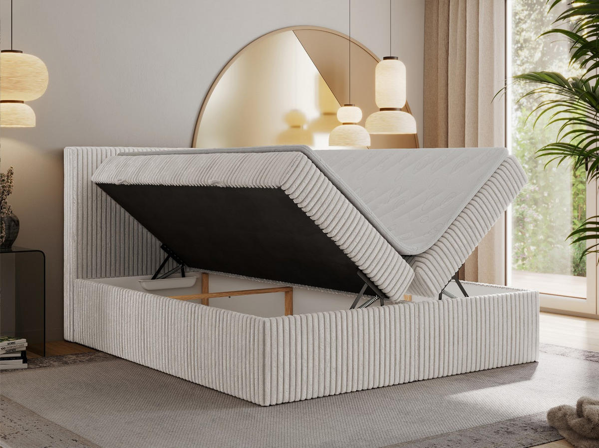 BOXBETT TILIANO 200/200 - Hellgrau Cord - H3 - Hellgrau, Textil (200/200cm) - MKS