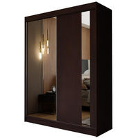ŠATNÍ SKŘÍŇ S POSUVNÝMI DVEŘMI GRAZIA, 150/216/61 cm 2dveřová se zrcadlem, dekor wenge - barva Wenge, kompozitní dřevo (150/216/61cm) - MASSENO