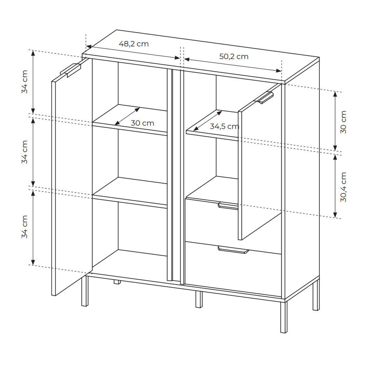 HIGHBOARD Valdi A 103 cm Anthrazit / Gold - mit 2 Türen und 2 Schubladen - Anthrazit/Gelb, Holz/Holzwerkstoff (103/123/39cm) - Ravio