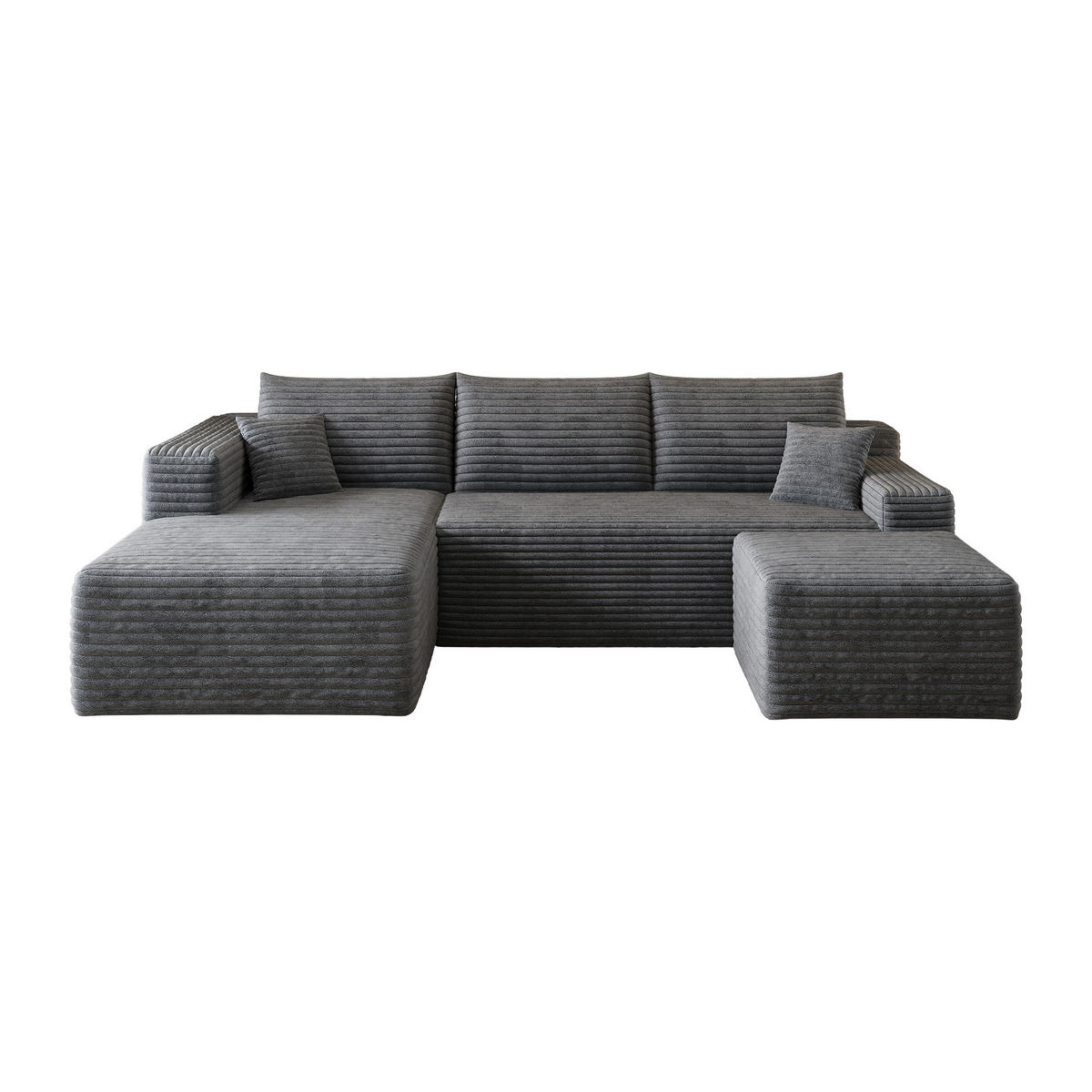WOHNLANDSCHAFT Cord Dunkelgrau ohne Montage - Grau, Textil (241/58/151cm) - WISHDOR
