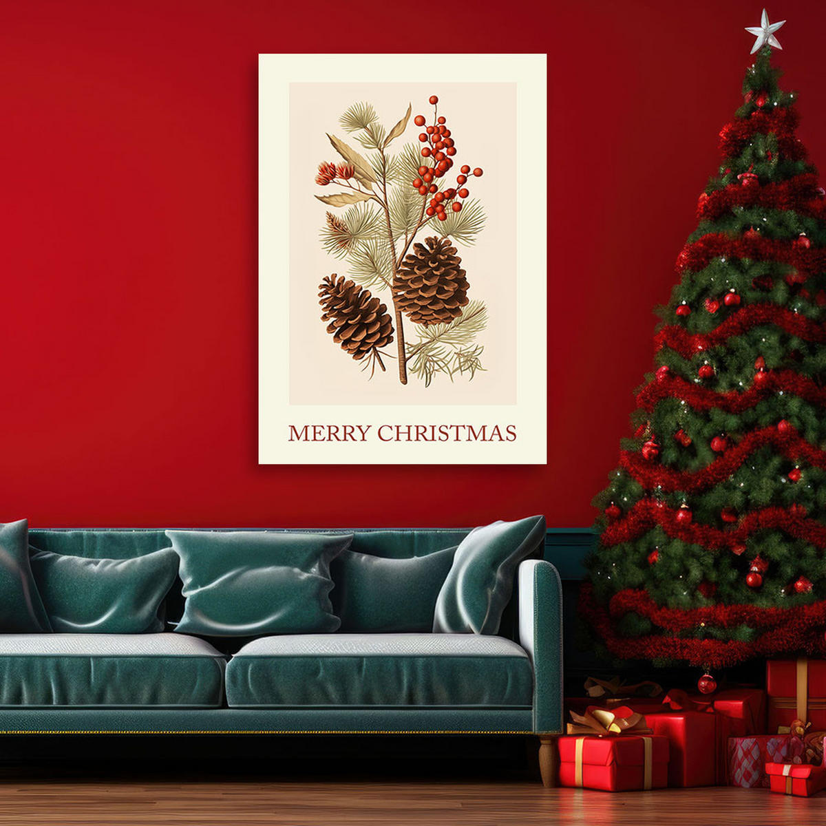 WANDBILD frohe weihnachten als inschrift - Beige, Textil (40/60cm) - Feeby