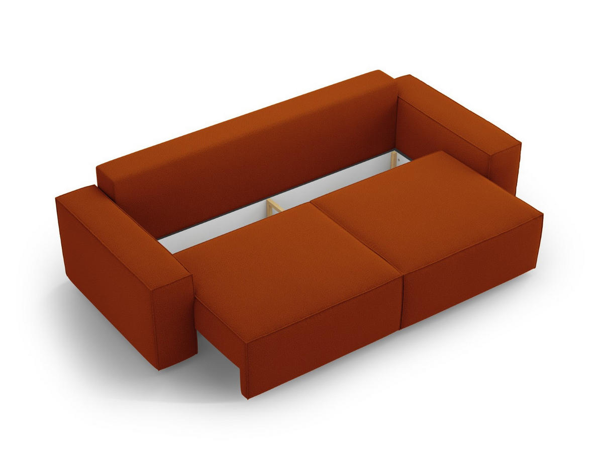 SOFA ausklappbar mit Bettkasten Jodie aus strukturiertem Stoff terrakotta 3 Sitzplätze - Terracotta, Textil (107/86/247cm) - Micadoni