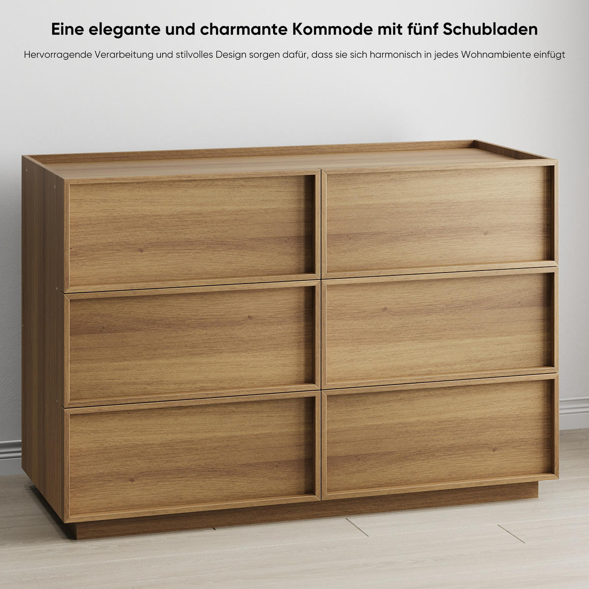 SIDEBOARD Holz Kommode mit 6 Schubladen, Eiche 115x48x78 cm - Eichefarben, Holzwerkstoff (115/78/48cm) - Urban Meuble