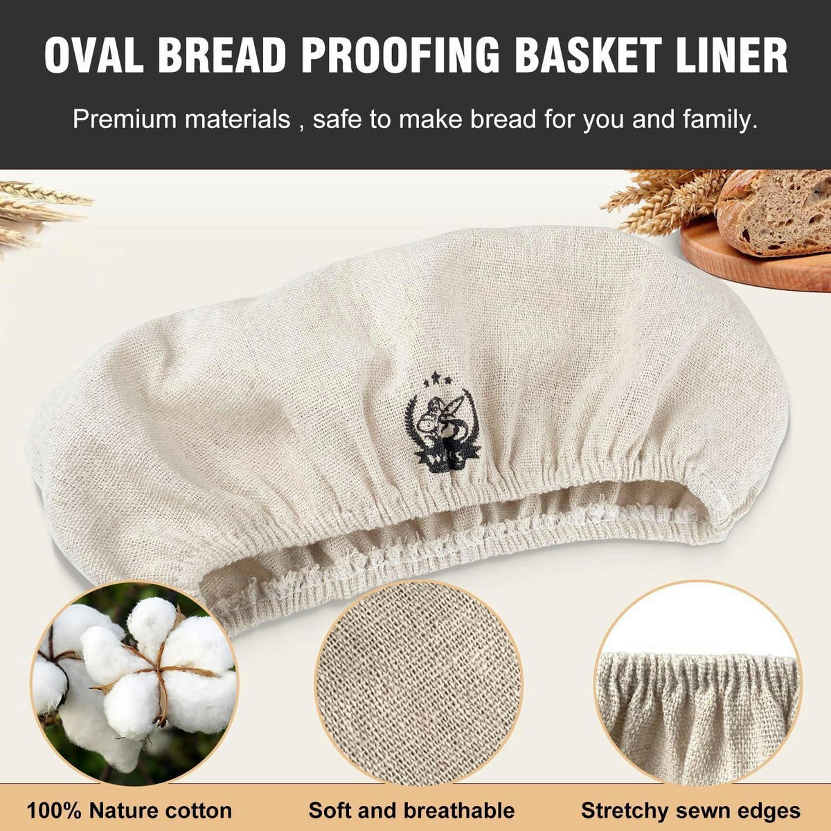 GÄRKÖRBCHEN Set 25 cm Oval mit Leinenbezug und Zubehör - Beige, Naturmaterialen (8.5/1/25cm)