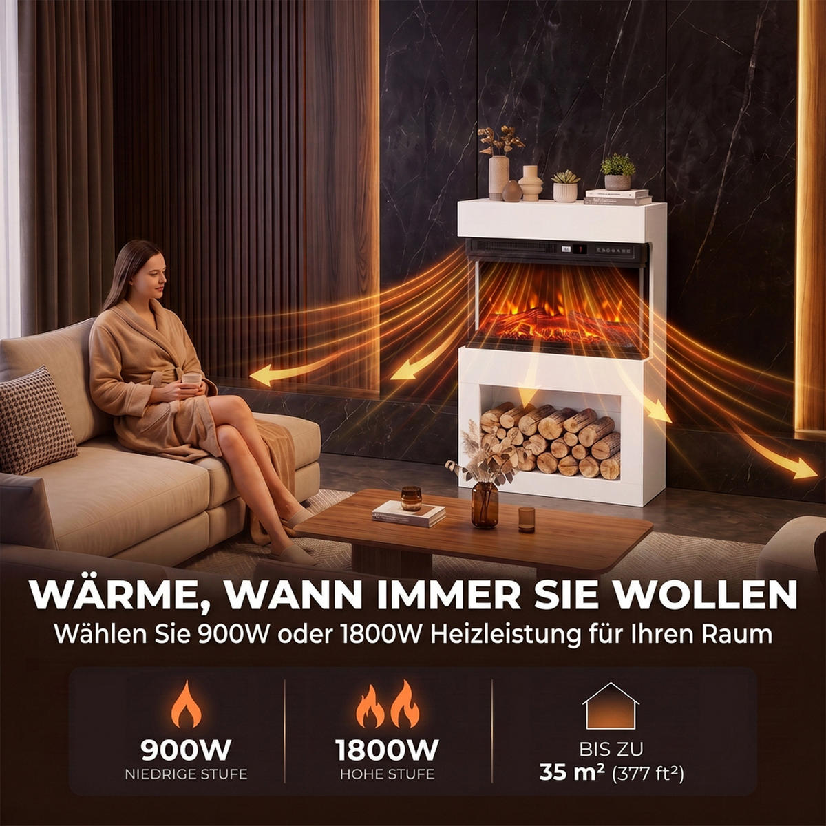 ELEKTROKAMIN Spanplatte Stahl Weiß - Weiß, Holzwerkstoff (22/95/64cm) - HOMCOM