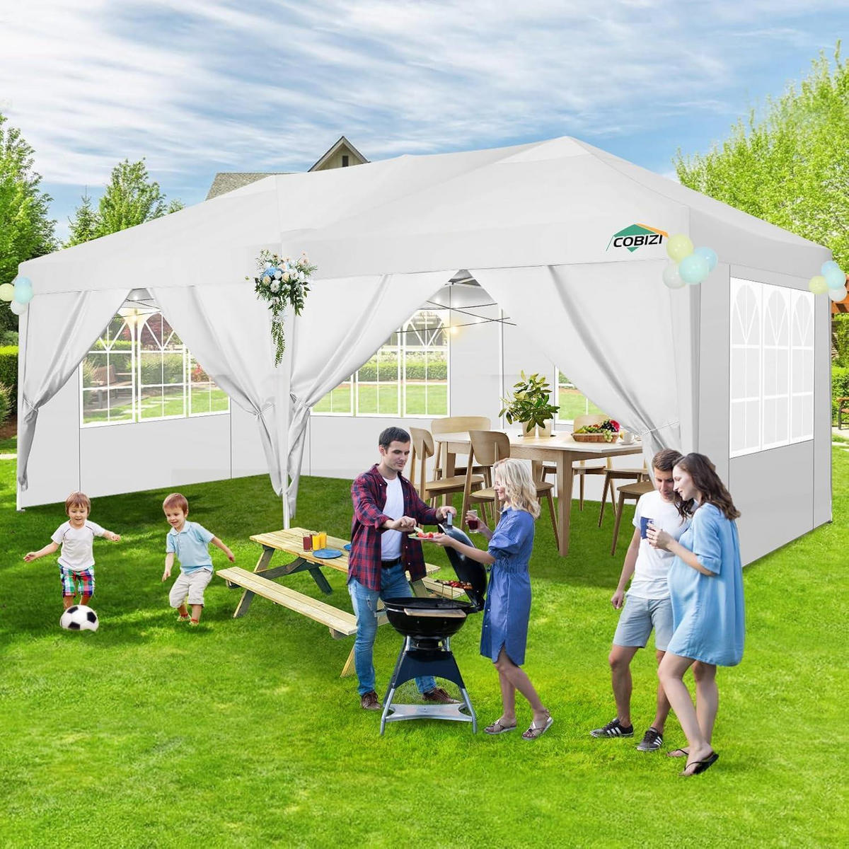 FALTPAVILLON 3x6m Weiß mit 6 Seitenwänden - Weiß, Textil (300/275/600cm)