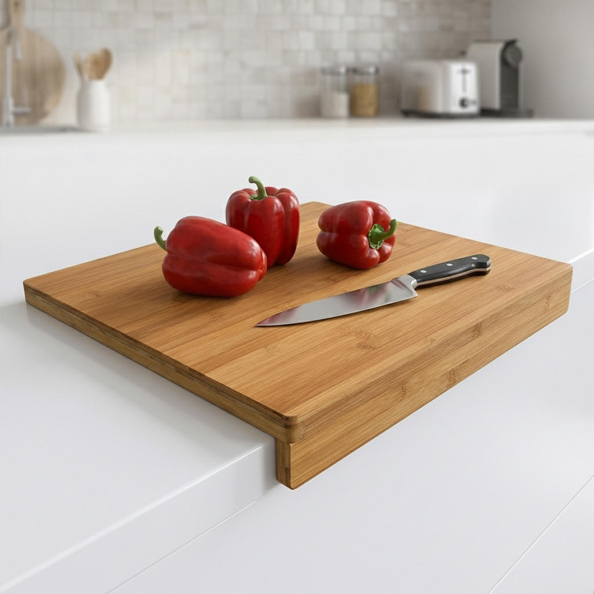 SCHNEIDEBRETT Natur Bambus mit 2 Anschlagkanten 38x45 cm - Hellbraun, Holz (38/45cm) - Relaxdays