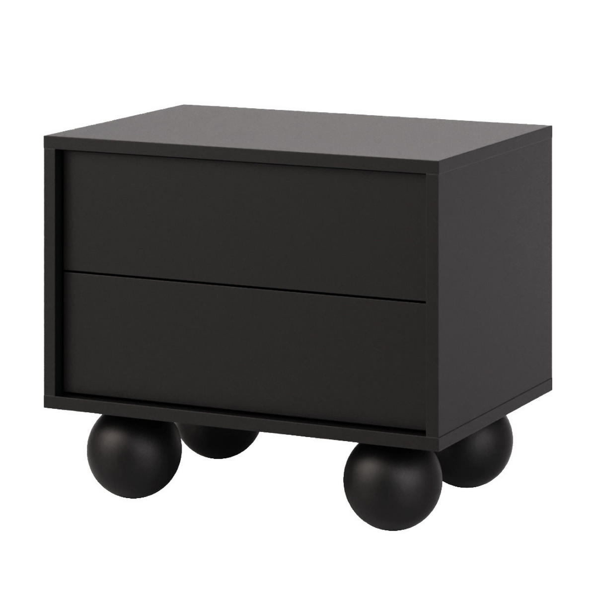 NACHTTISCH Adel mit 2 Schubladen und runden Füßen, 54 cm, Griffloss, Schwarz - Schwarz, Holzwerkstoff (54/35/38cm) - Beautysofa