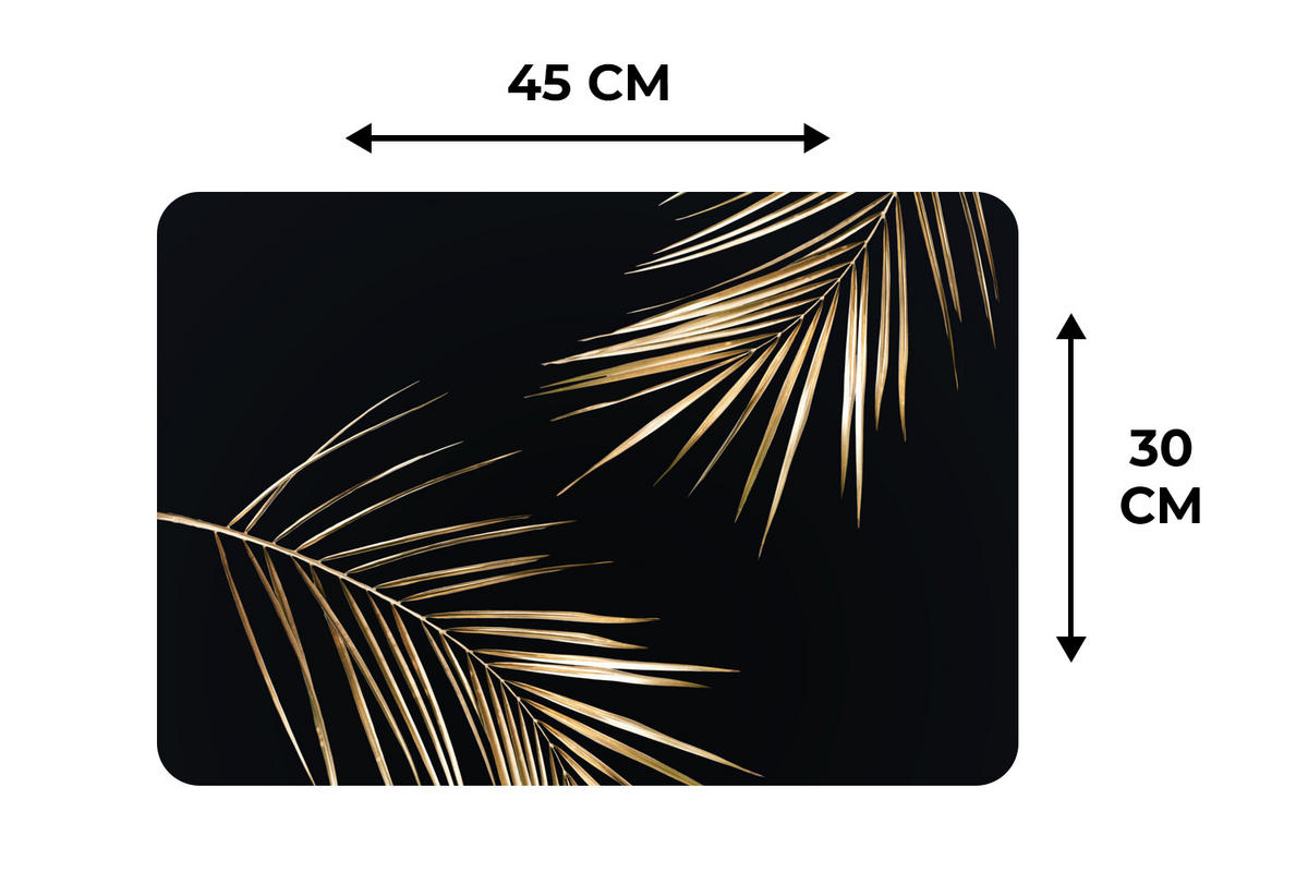 PLATZSETS 6er-Set Blätter - Pflanzen - Gold - Schwarz - Luxus 45x30 cm - Goldfarben, Kunststoff (0.3/45/30cm) - MuchoWow