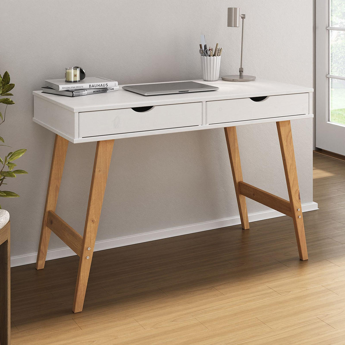 SCHREIBTISCH MILO - Eichefarben/Weiß, Holz (50/110/75cm) - IDIMEX
