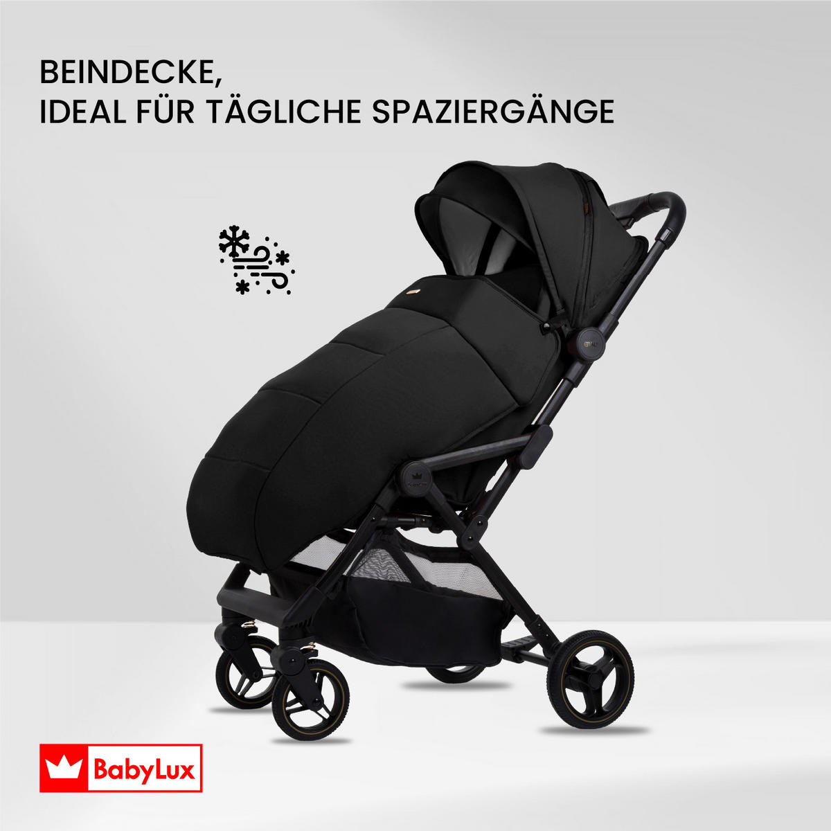 BUGGY Giau, Klein und Leicht, Teleskopische Führung, Kompakt Faltbar, Wickeltasche, Reisetasche - Schwarz, Textil/Metall (58/98cm) - BabyLux