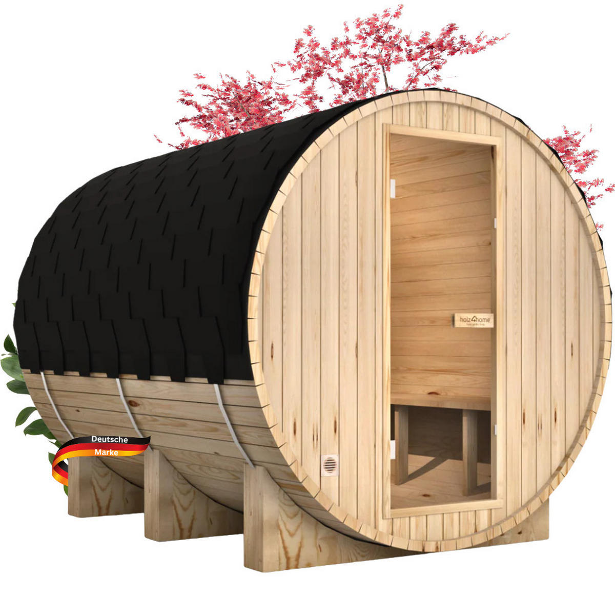 FASSSAUNA Outdoor mit Elektroofen PIET für 6 Personen Selbstmontage - Braun, Holz (180/190/240cm) - DELUKE