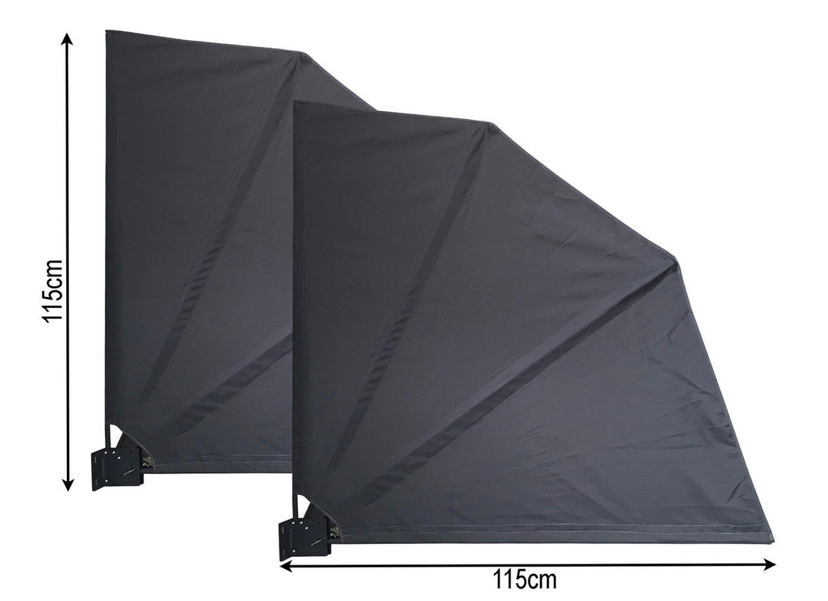 SICHTSCHUTZFÄCHER 2er Set 115x115 cm Grau mit Easy Mount Wandplatte - Grau, Metall (2/115cm) - QUICK STAR