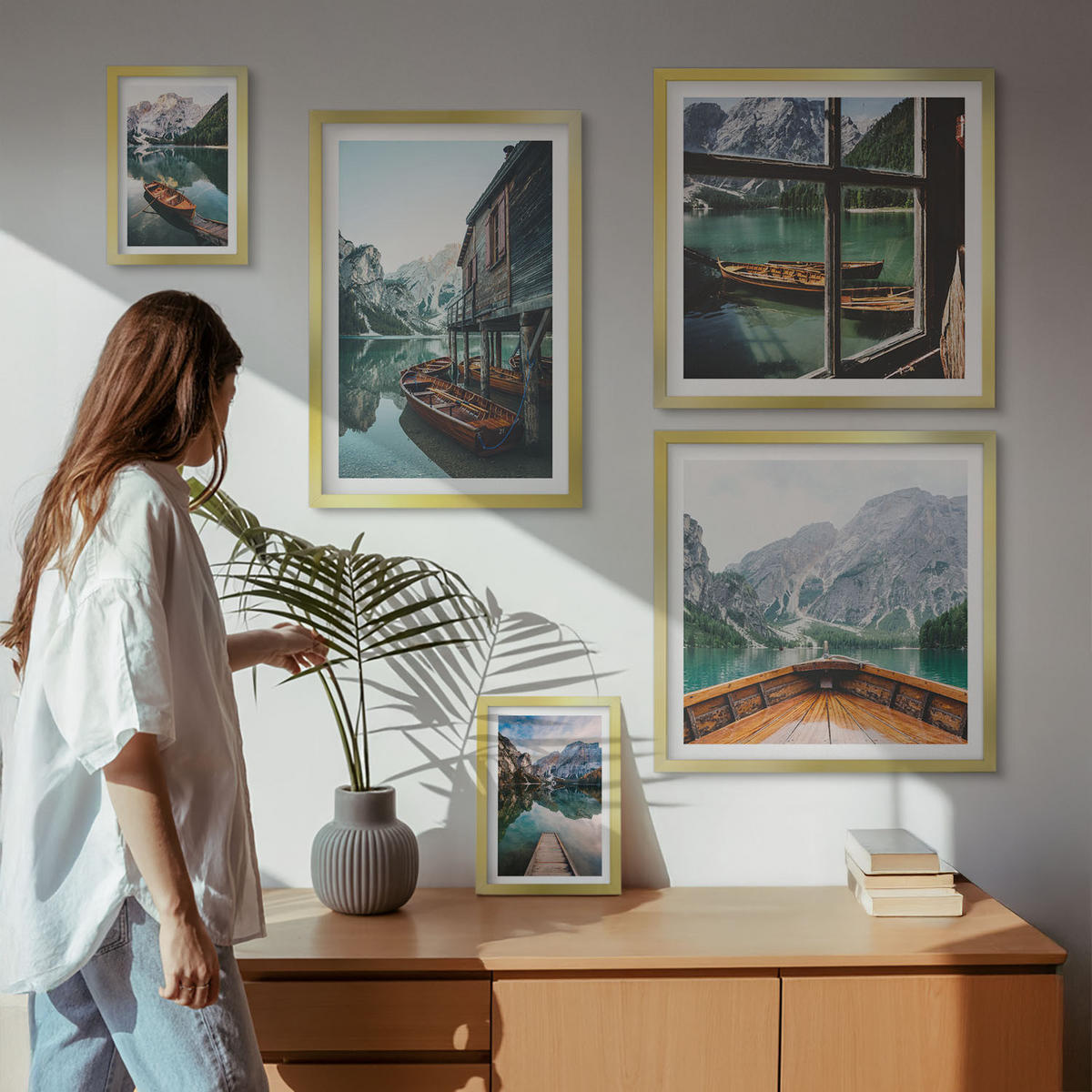 BILDER SET 5er Set - 50x50 cm & 20x30 cm & 40x60 cm Goldrahmen - Haus am Bergsee Łódź - Goldfarben, Kunststoff (40/60cm) - TULUP