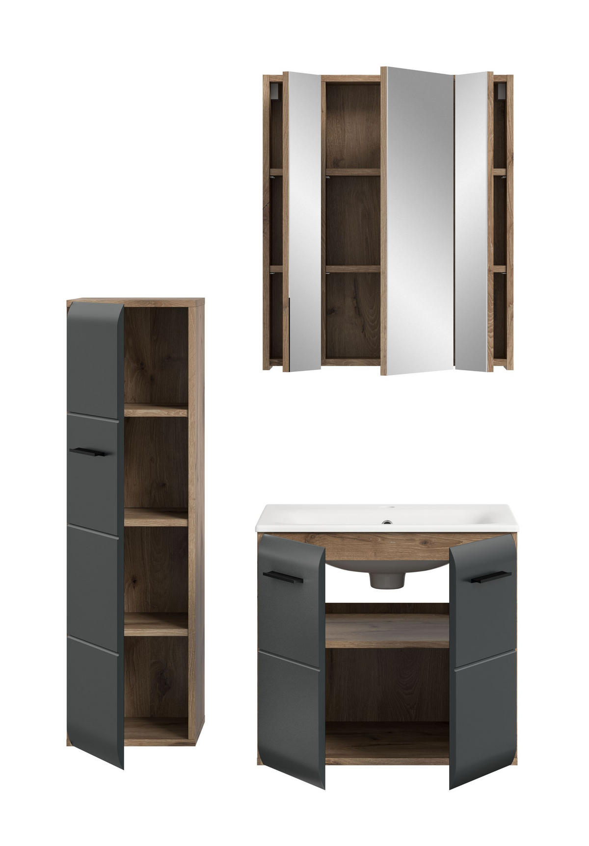BADEZIMMER Alba 4-tlg. (B/H/T: ca. 105/185/46 cm) in Nox Oak /schwarz matt - Eichefarben, Holz (105/185/46cm)