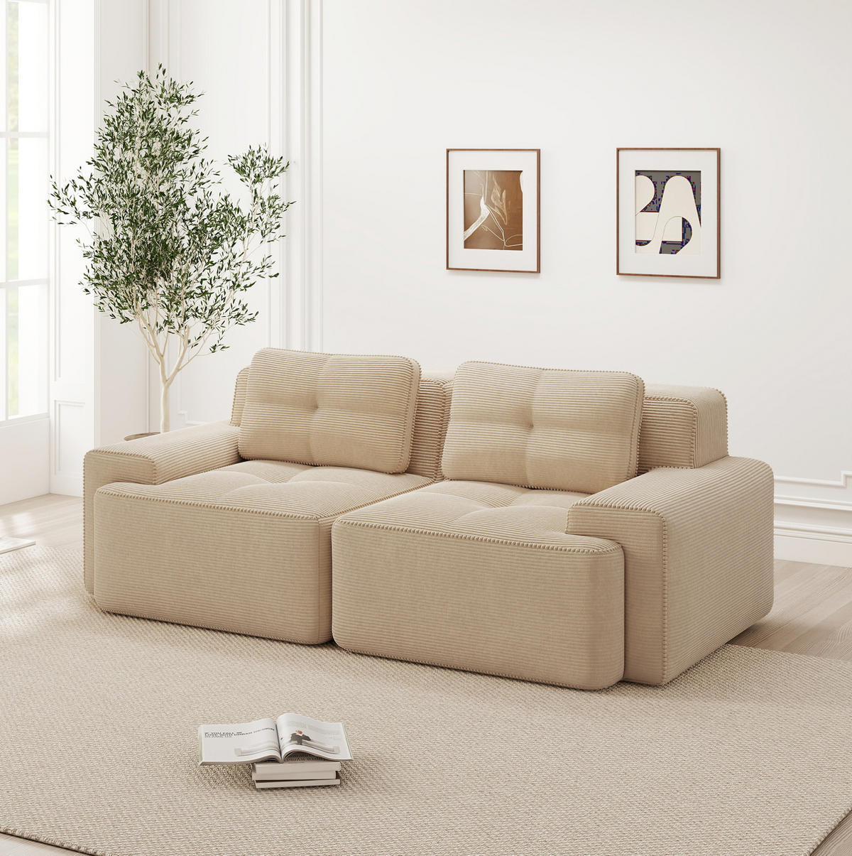 SOFA modular Cord Beige 2-tlg. - Beige, Kunststoff (104/69/204cm) - Meubliv