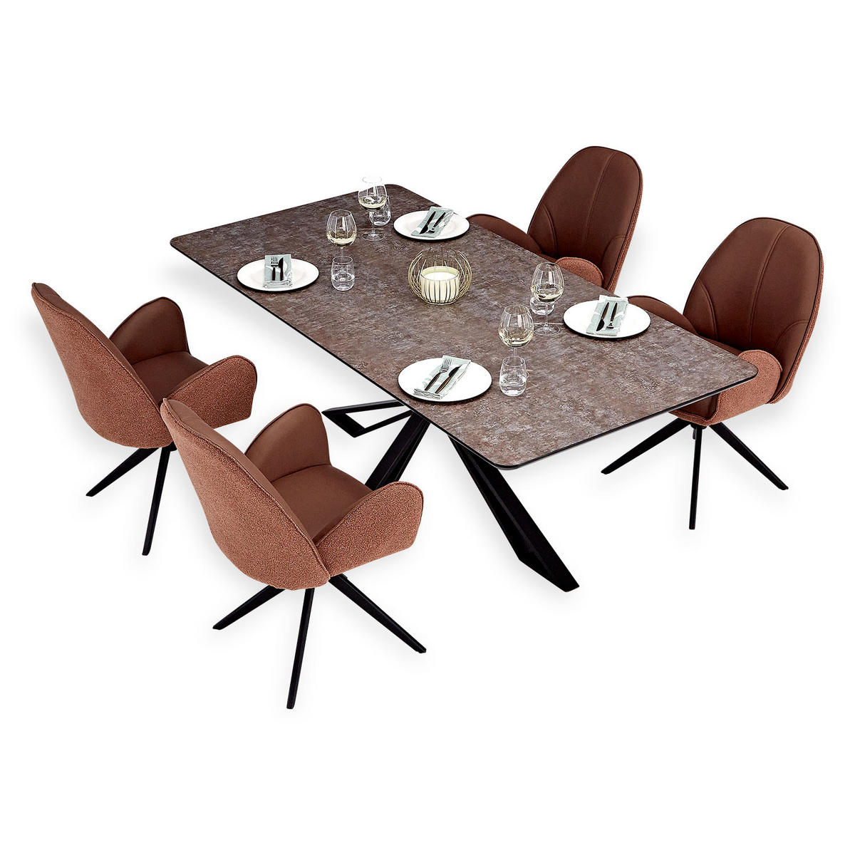 TISCHGRUPPE 200x100 cm schwarz mit 4 Stühle Braun - Braun, Metall (100/90/200cm) - Homestyle4u