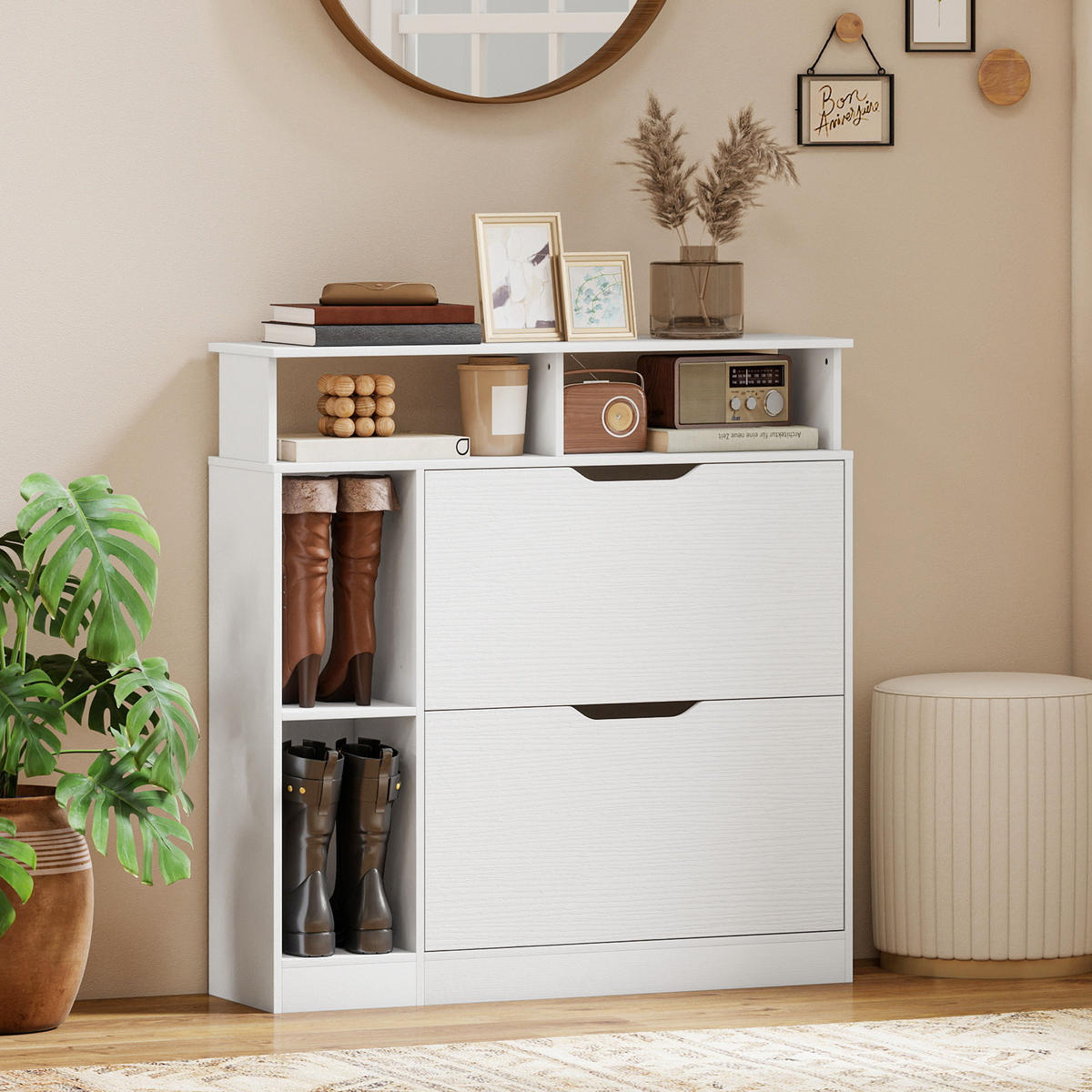 SCHUHSCHRANK Weiß 25.0/89.0/92.0 cm - Weiß, Holzwerkstoff (89/92/25cm)