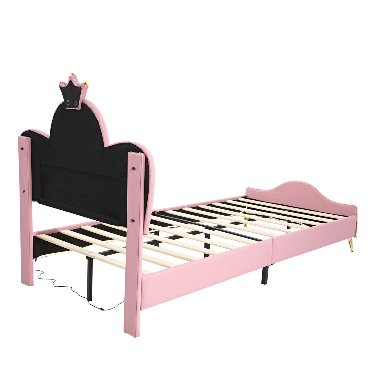 KINDERBETT aus PU 90x200 cm Rosa-Weiß mit LED-Beleuchtung und gepolstertem Kopfteil - Weiß, Kunststoff (90/200cm) - IVMEU