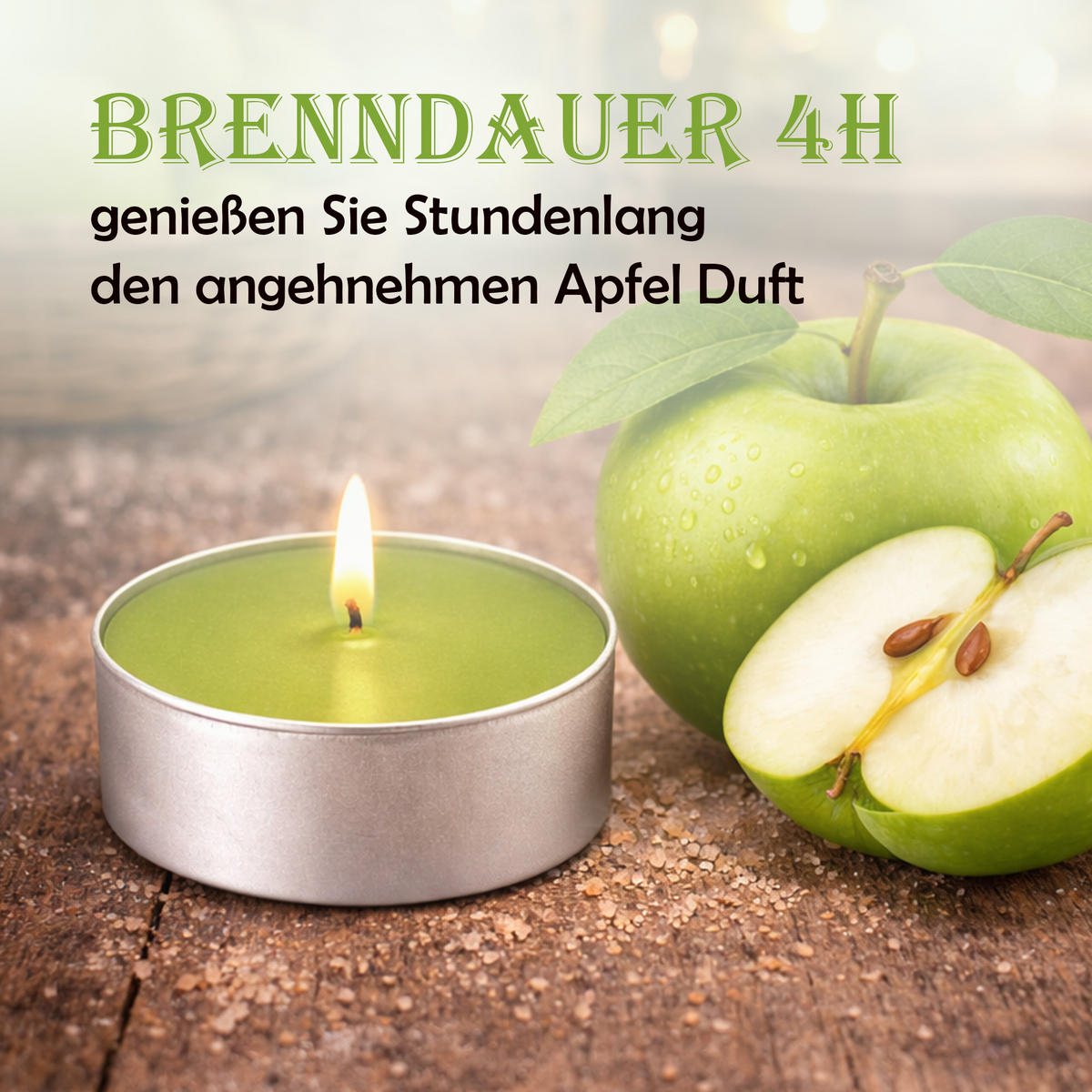 TEELICHT mit Duft - Apfel - 54er Pack - Grün, Naturmaterialien (4/1.5/4cm) - HS Candle