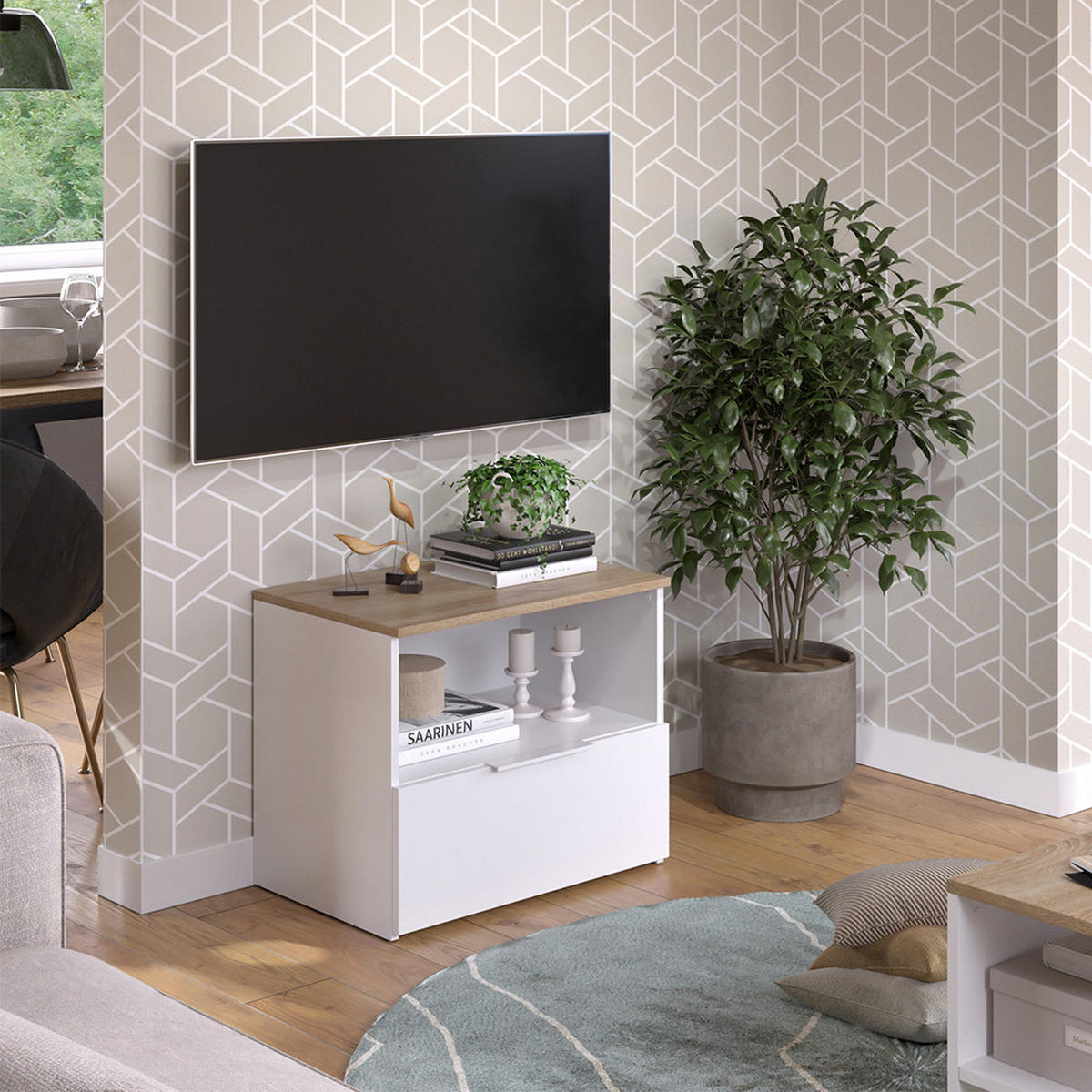 KOMMODE Wido Weiß/Sonoma 60 x 50 cm mit klappe - Weiß, Holzwerkstoff (60/50/40cm) - Vicco