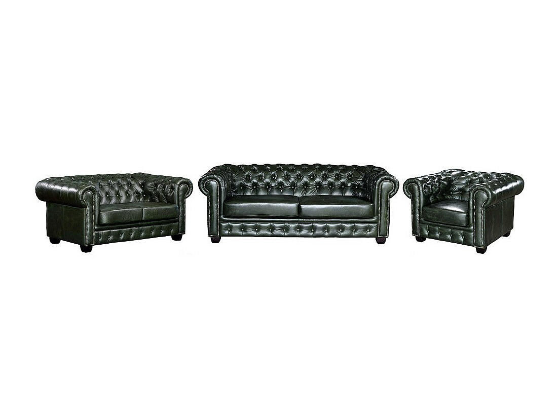 COUCHGARNITUR mit Sessel - 6 Personen - Leder - Tannengrün - BRENTON - Waldgrün, Leder (201/73/96cm) - Vente-Unique