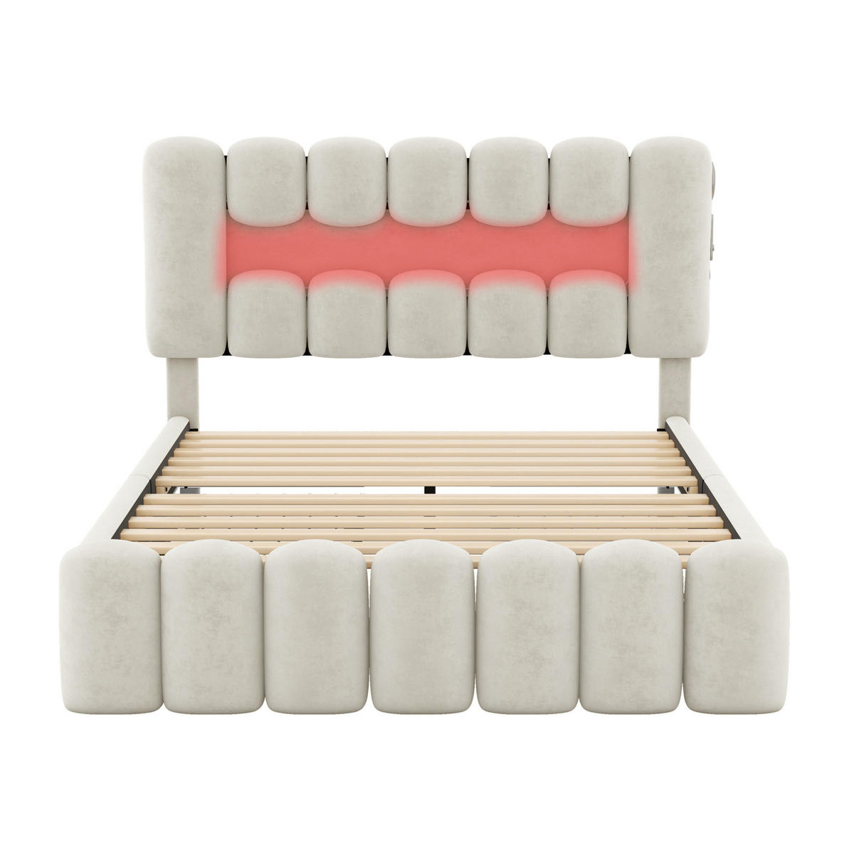 POLSTERBETT 140/200 cm Beige mit 4 Schubladen und LED-Beleuchtung - Beige, Textil (140/200cm) - OKWISH