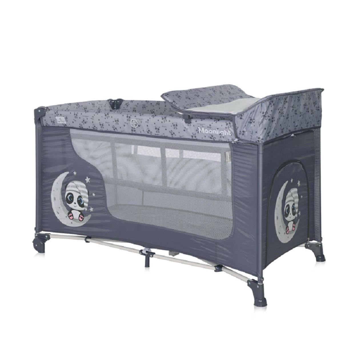 REISEBETT Moonlight grau/hellgrau zwei Ebenen, faltbar, Wickelauflage, Matratze, Räder - Grau, Kunststoff (60/120cm) - Lorelli