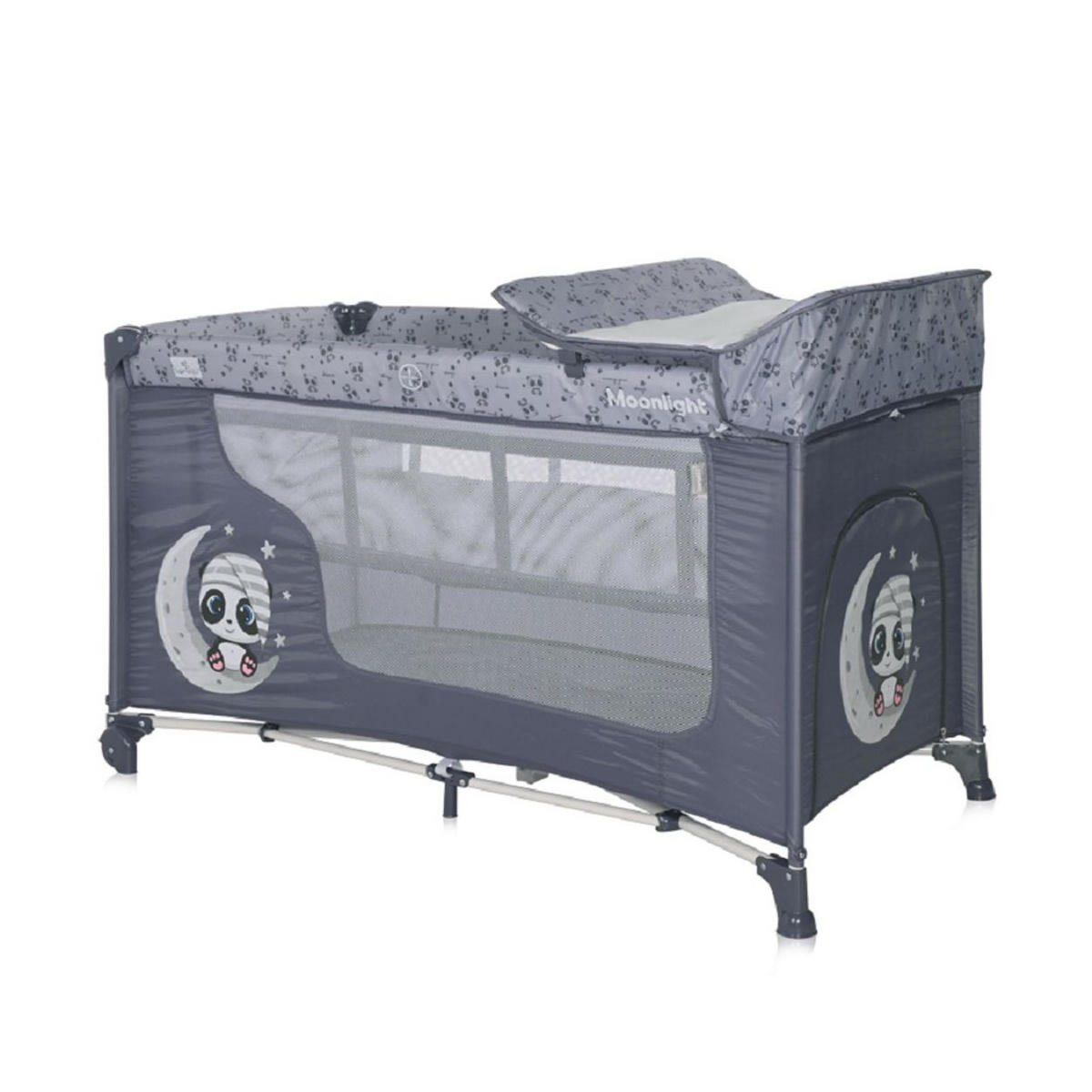 REISEBETT Moonlight grau/hellgrau zwei Ebenen, faltbar, Wickelauflage, Matratze, Räder - Grau, Kunststoff (60/120cm) - Lorelli