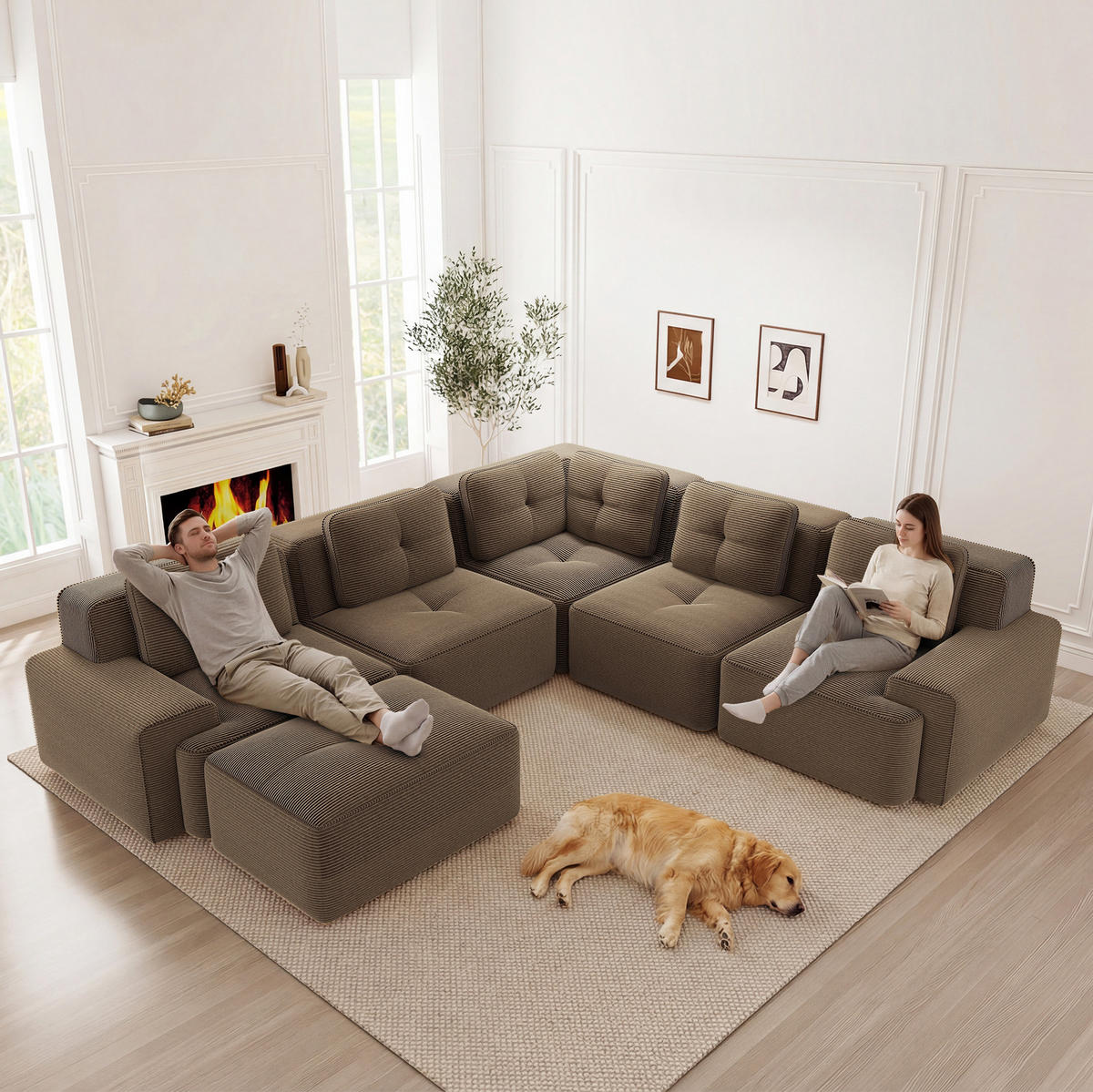 ECKSOFA modular ohne Aufbau Cord Brown - Braun, Kunststoff (177/297cm) - Meubliv