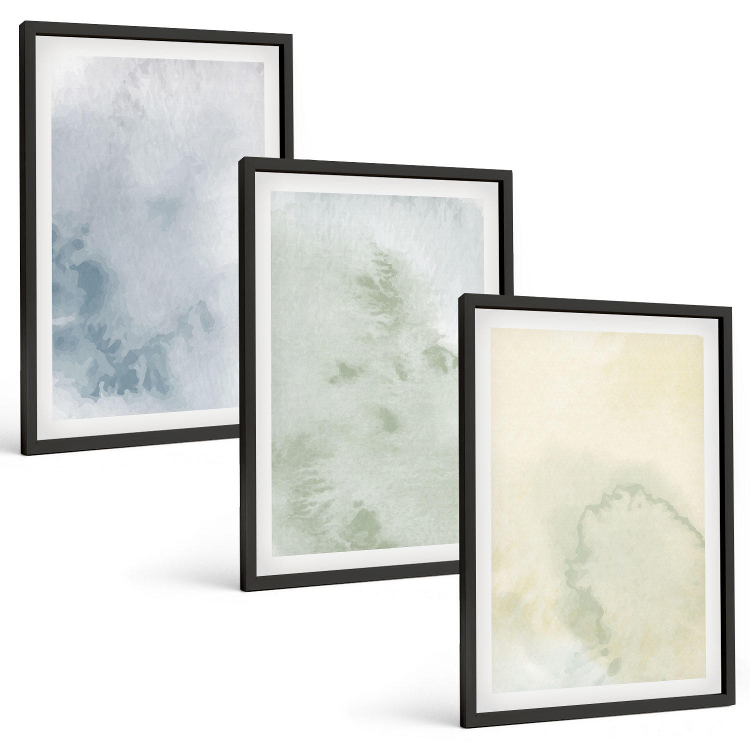BILDER SET 3er Set - 40x60 cm Schwarzer Rahmen - Pastellfarben auf Leinwand - Schwarz, Kunststoff (40/60cm) - TULUP